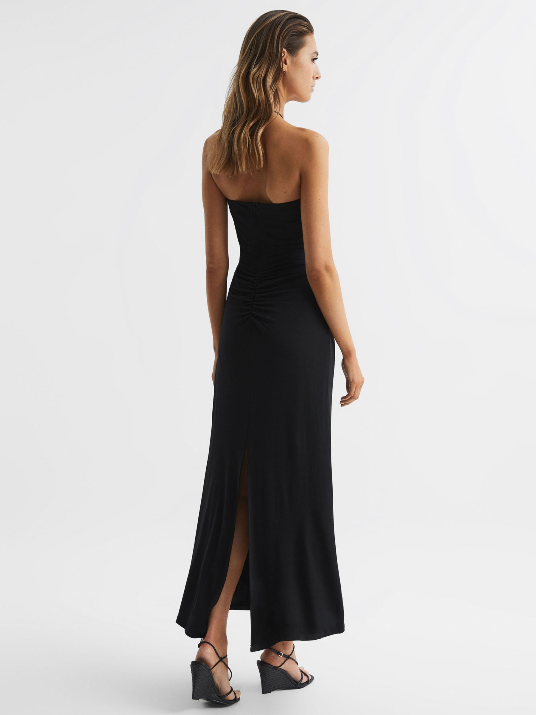 Reiss Lana Plunge Strappy Bodice Dress, Black at John Lewis & Partners