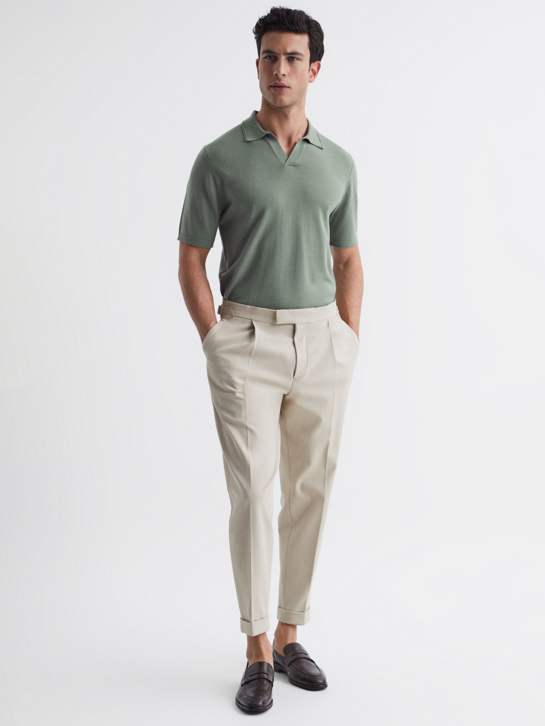 Reiss Duchie Short Sleeve Polo, Kale at John Lewis & Partners