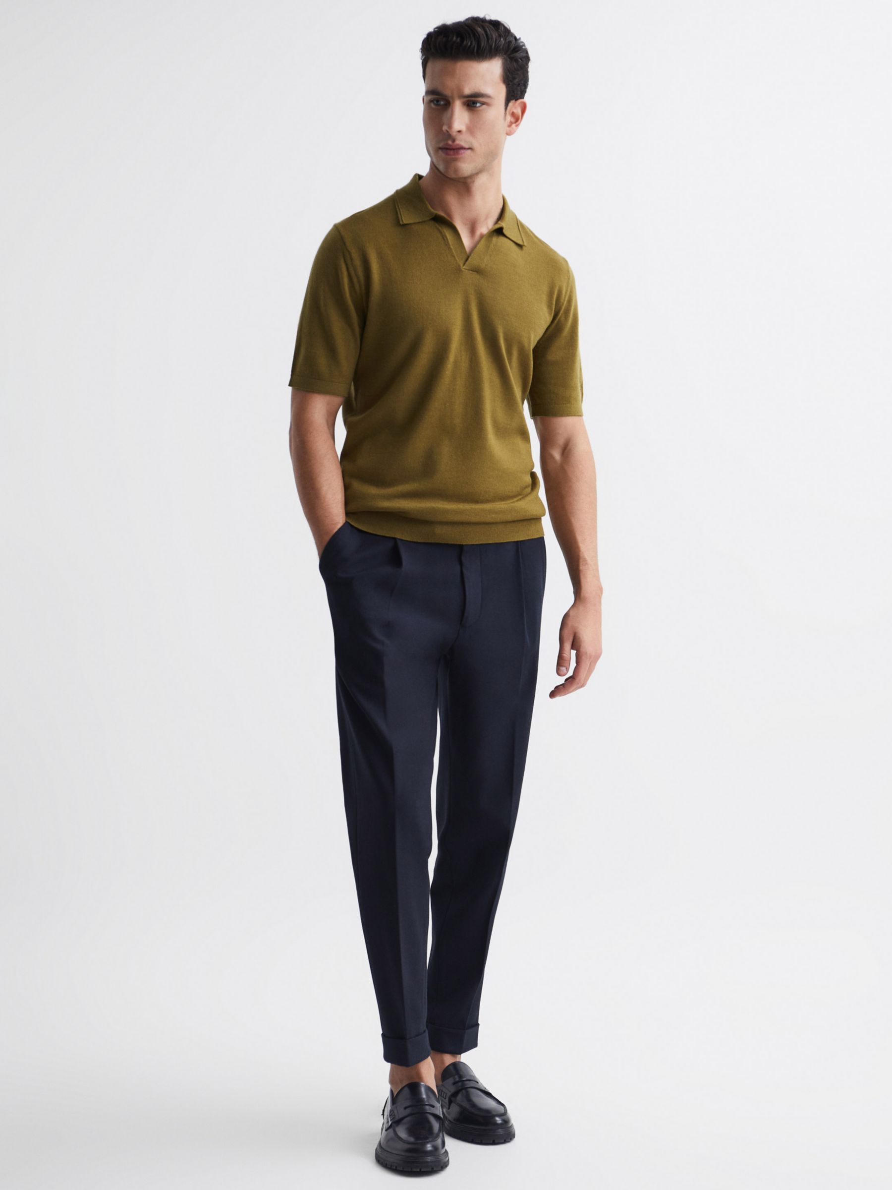 Reiss Duchie Short Sleeve Polo, Bronze Green at John Lewis & Partners