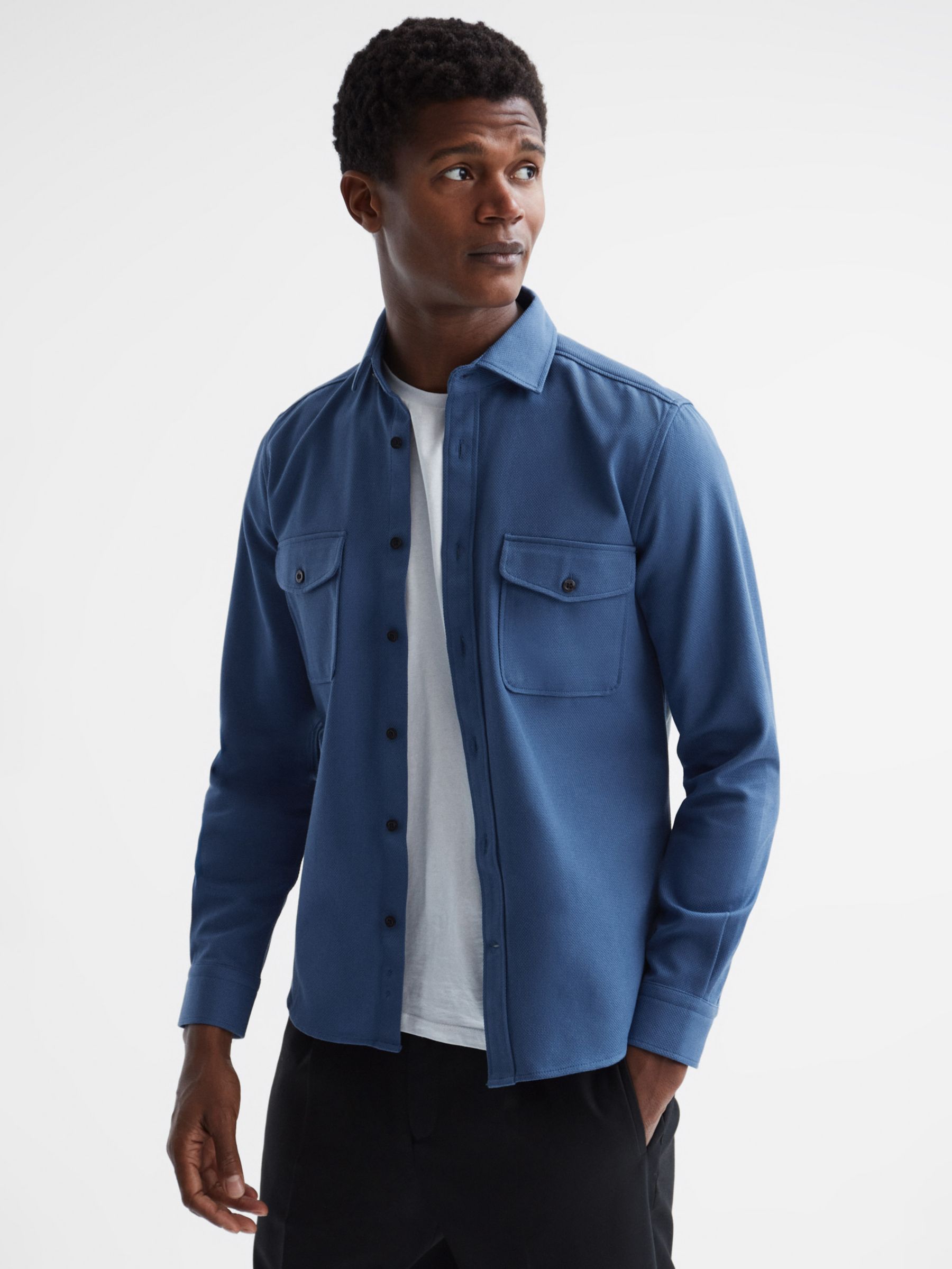 Reiss Arlo Twin Pocket Overshirt, Airforce Blue at John Lewis & Partners