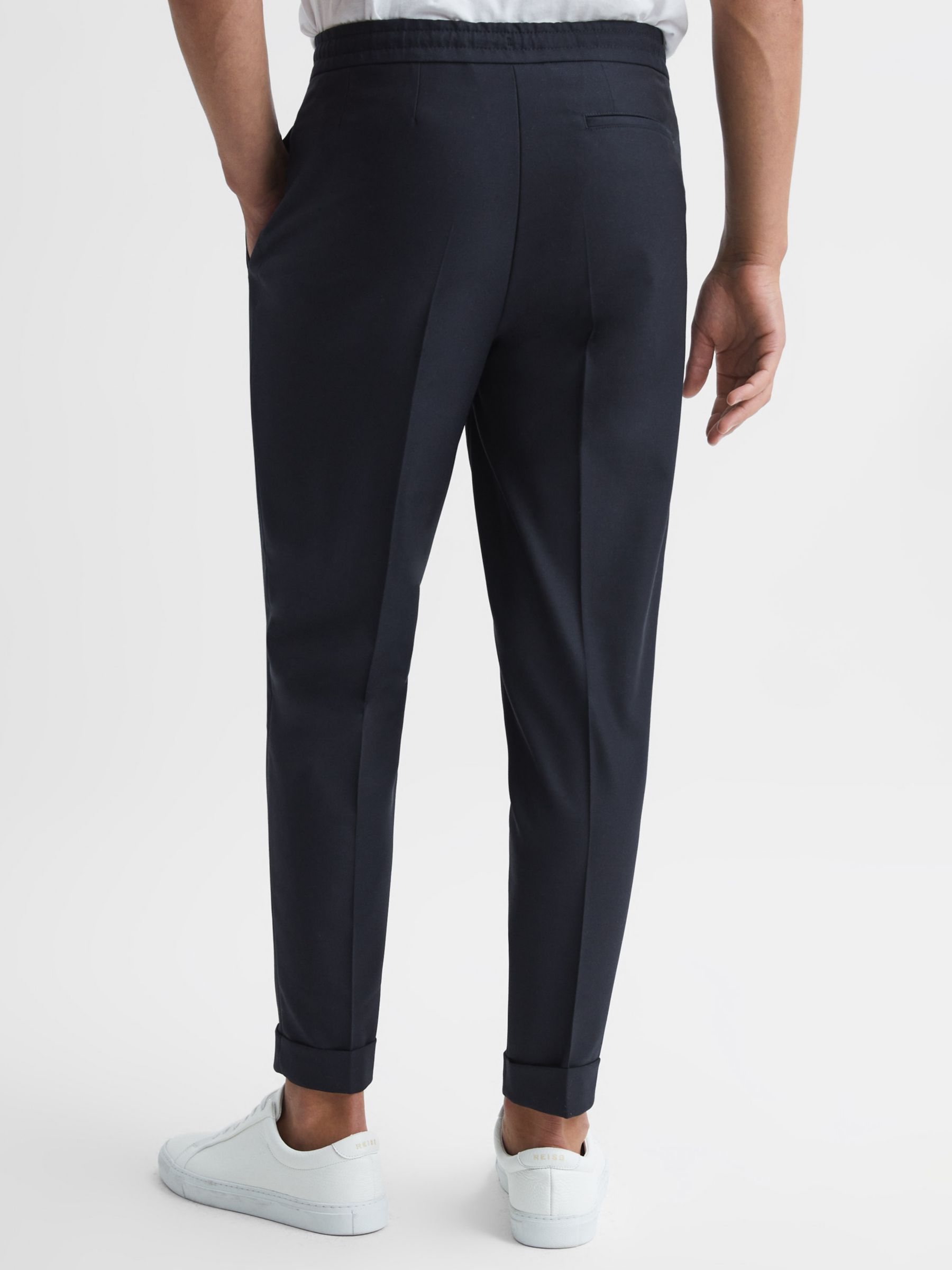 Reiss Brighton Pleated Relaxed Trousers, Navy at John Lewis & Partners