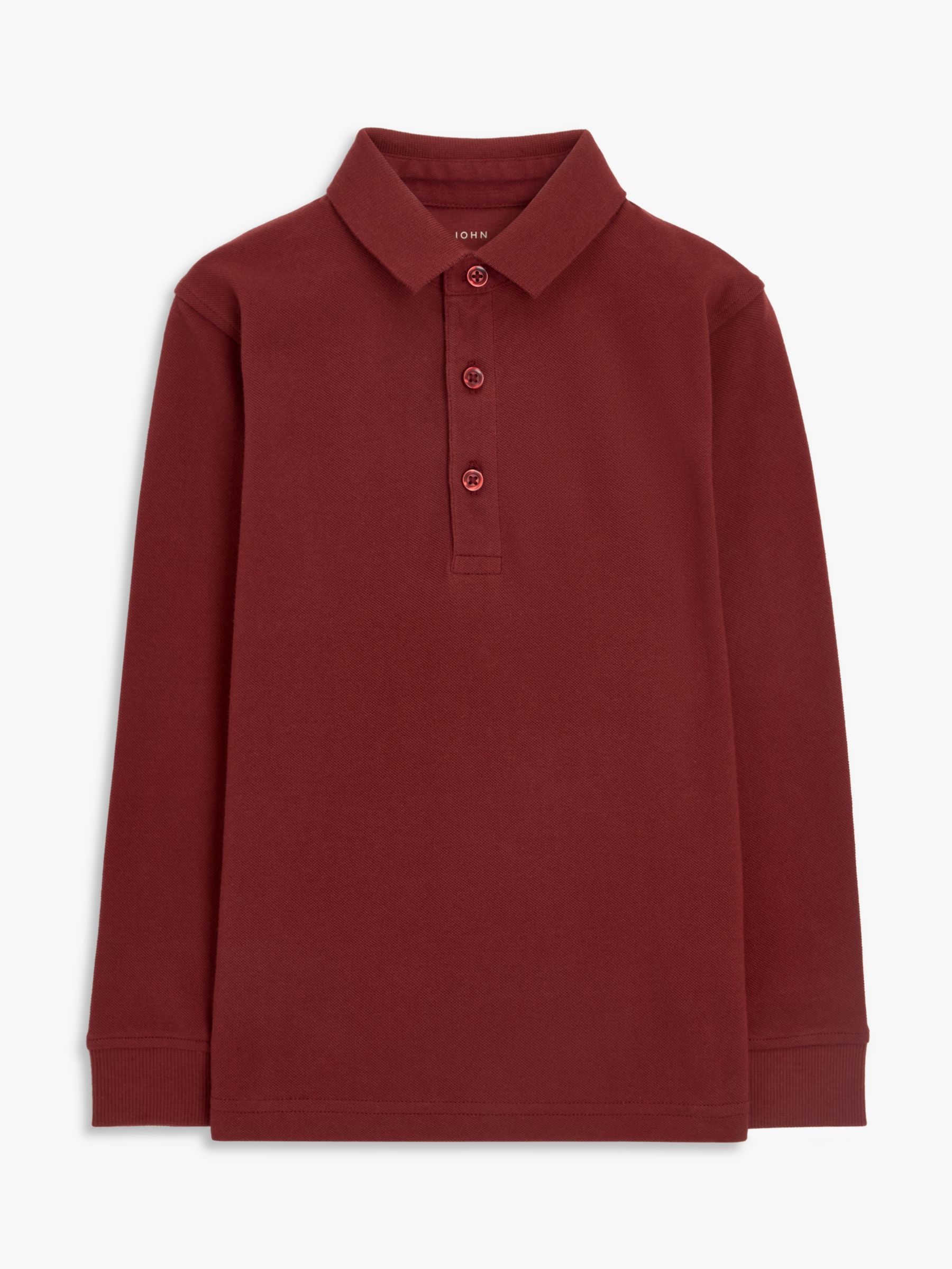 John Lewis Kids' Plain Pique Cotton Long Sleeve Polo Shirt, Red at John ...