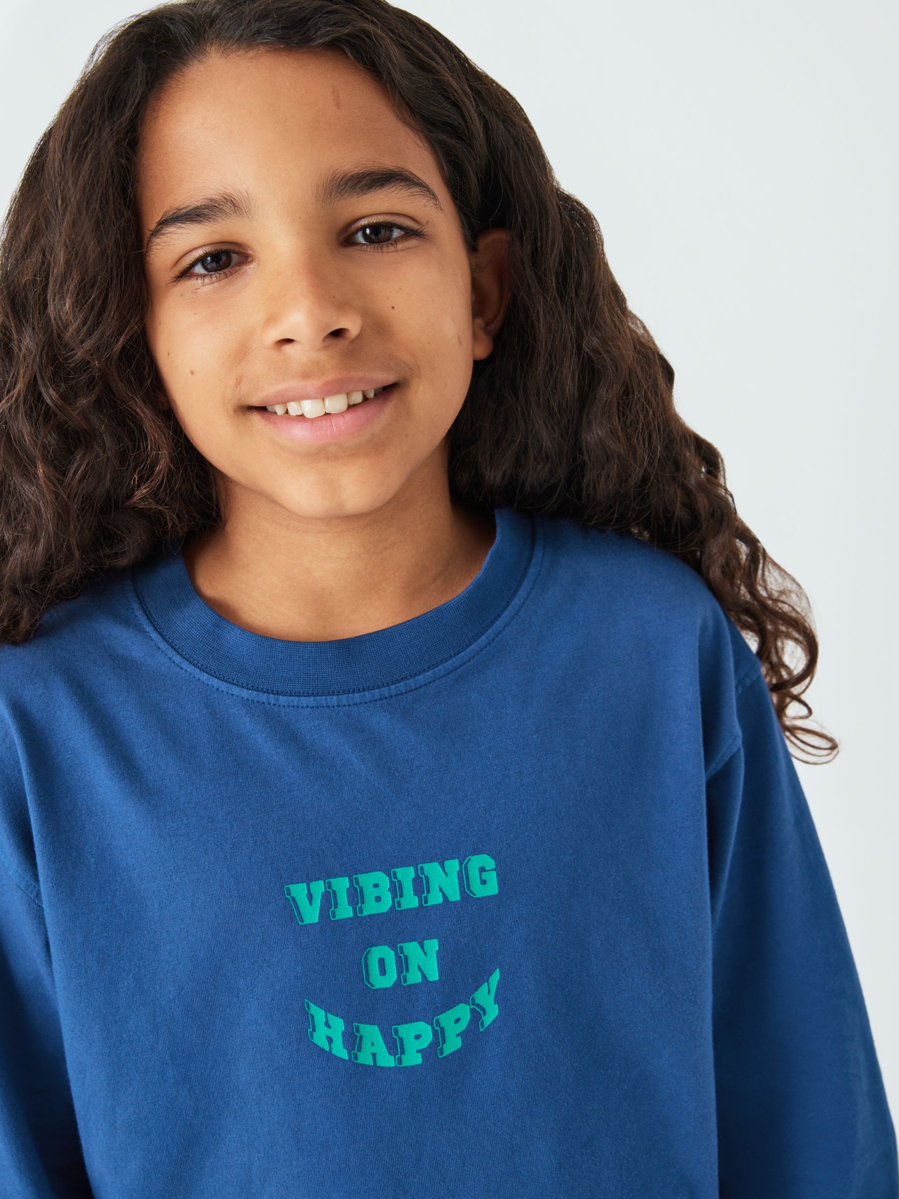 John Lewis Kids' Vibing on Happy Jersey Sweatshirt, Blue at John Lewis ...