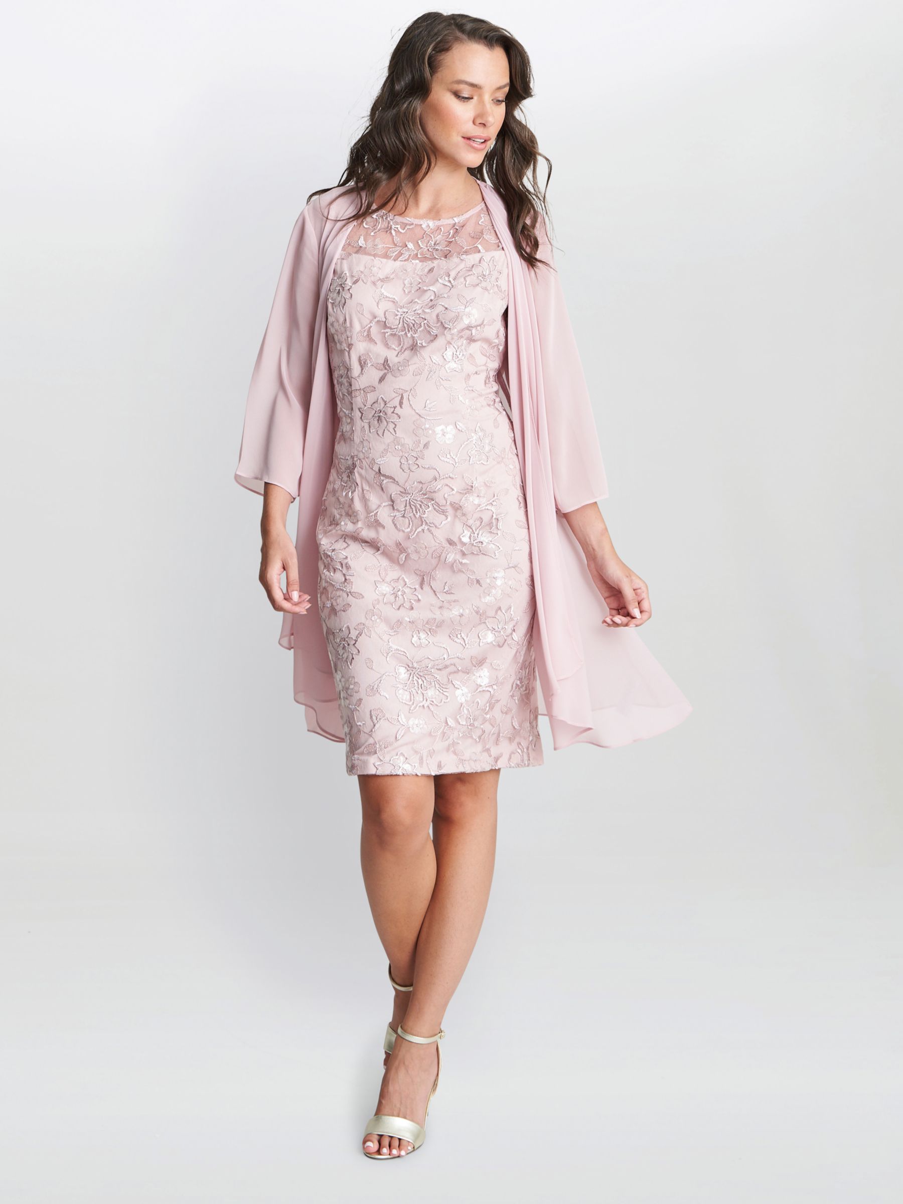 Gina Bacconi Hayley Embroidered Dress, Rose Pink, 8