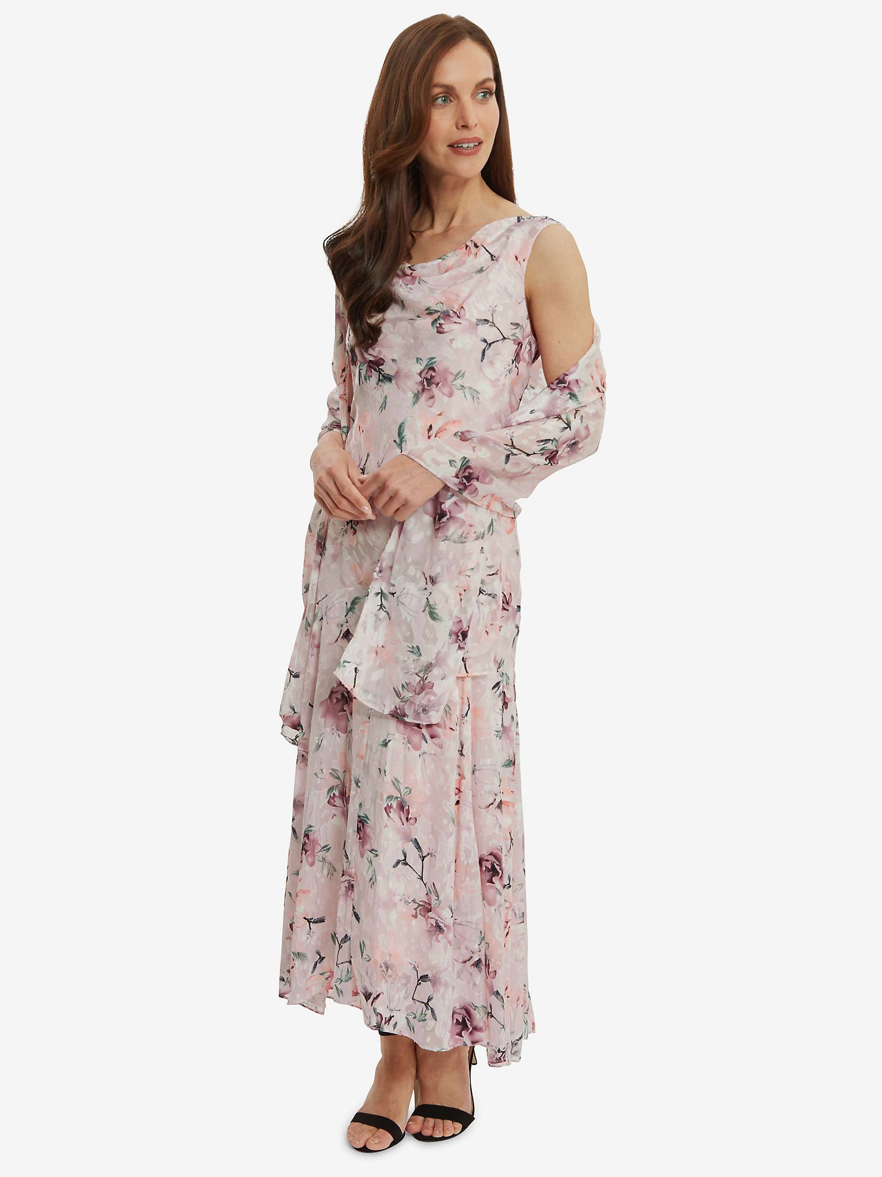 Buy Gina Bacconi Abigail Cowl Neck Printed Midi Dress & Shawl, Blush Online at johnlewis.com
