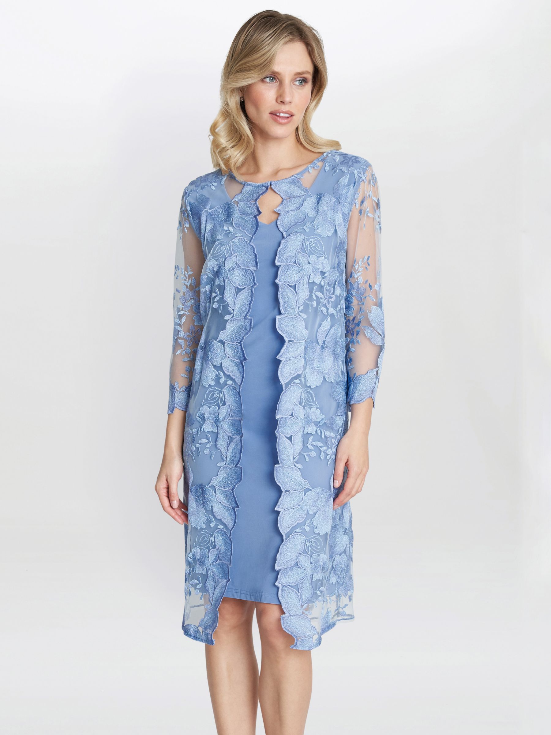Gina Bacconi Savoy Embroidered Dress, Hydrangea at John Lewis & Partners