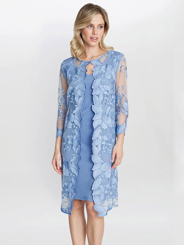 Gina Bacconi Savoy Embroidered Dress, Hydrangea