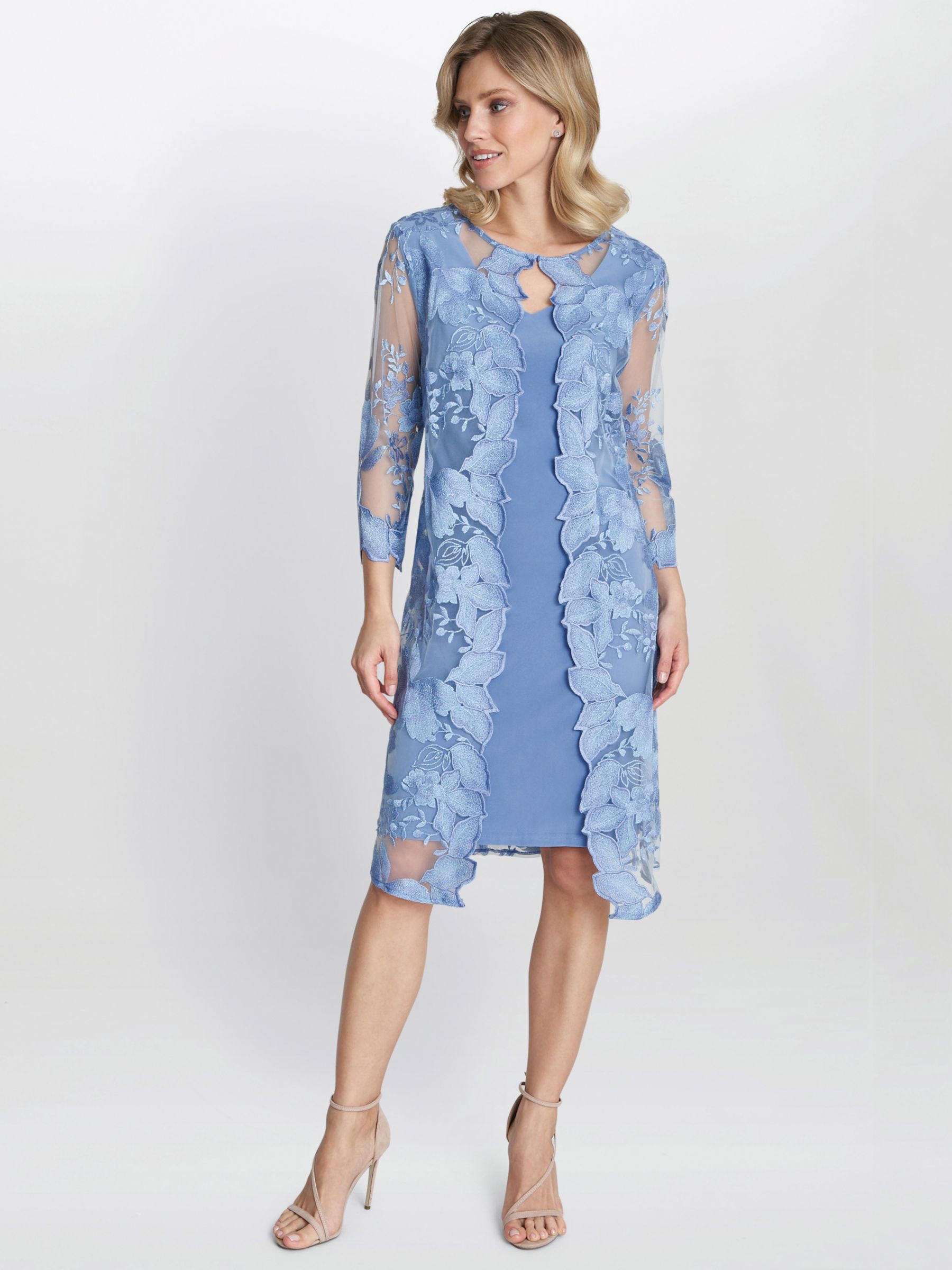 Gina Bacconi Savoy Embroidered Dress, Hydrangea at John Lewis & Partners