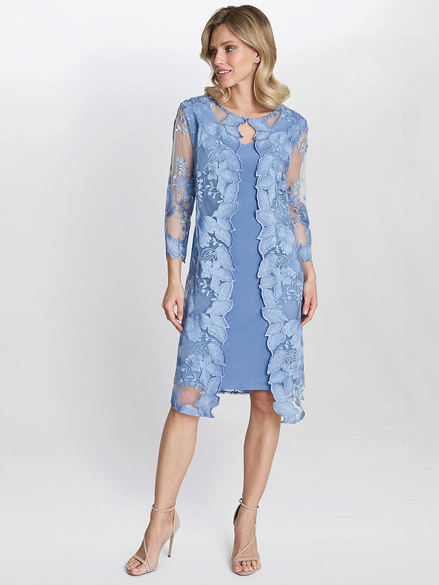 Gina Bacconi Savoy Embroidered Dress, Hydrangea