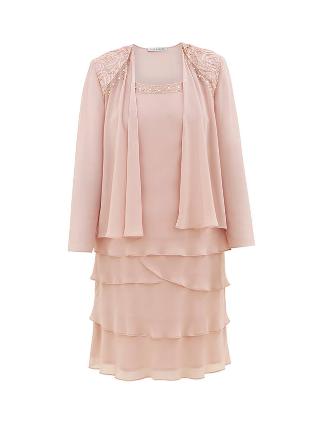 Gina Bacconi Camira Embellished Tiered Dress & Jacket, Rose Pink