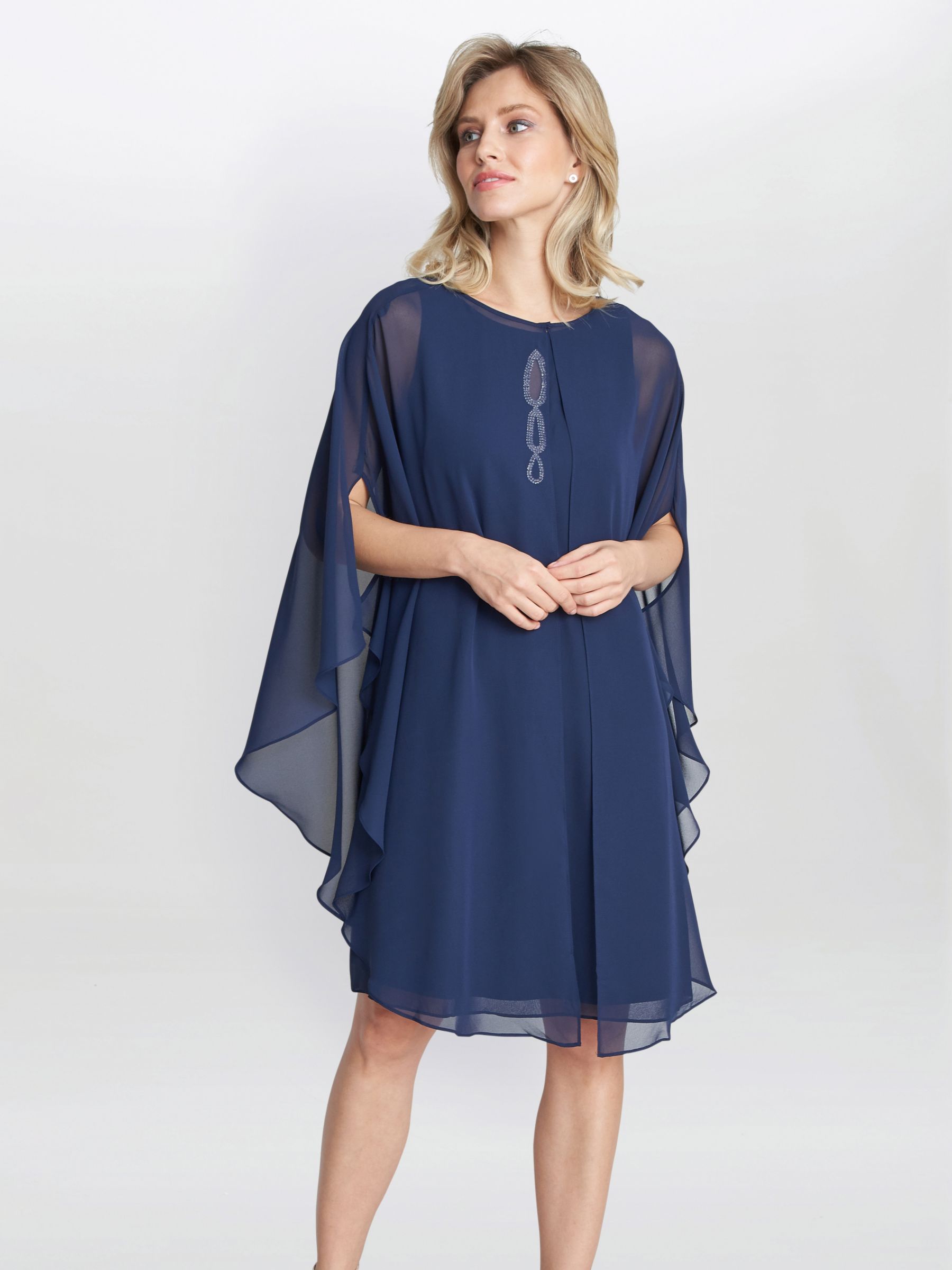 Gina Bacconi Laura Chiffon Cape Dress, Spring Navy