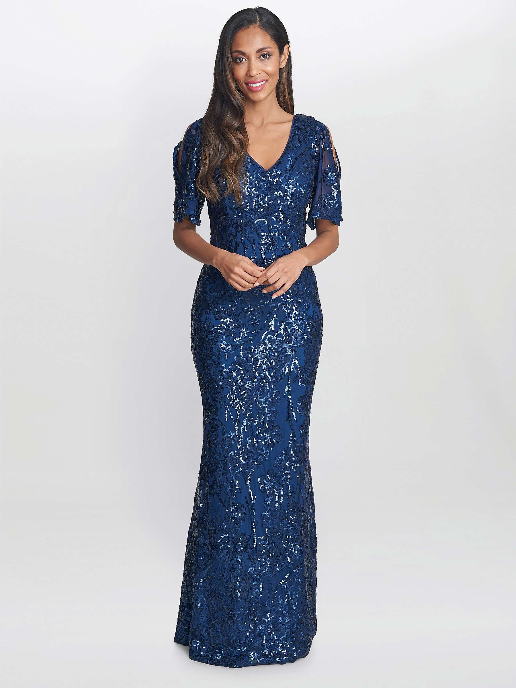 Buy Gina Bacconi Jeselle Floral Sequin Evening Dress, Navy Online at johnlewis.com