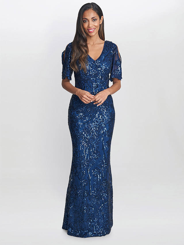 Gina Bacconi Jeselle Floral Sequin Evening Dress, Navy
