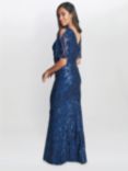 Gina Bacconi Jeselle Floral Sequin Evening Dress, Navy, Navy
