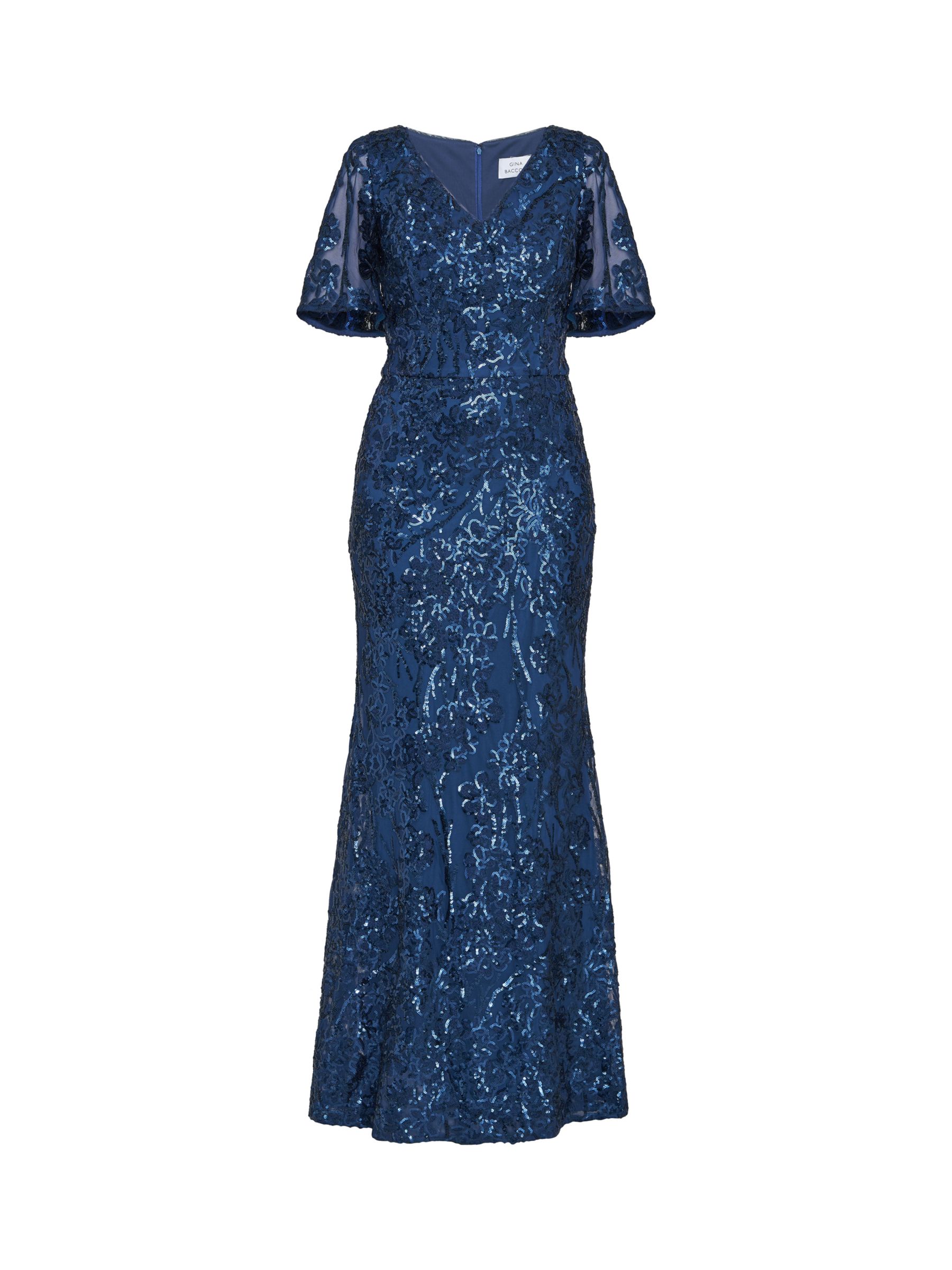 Gina Bacconi Jeselle Floral Sequin Evening Dress, Navy at John Lewis ...