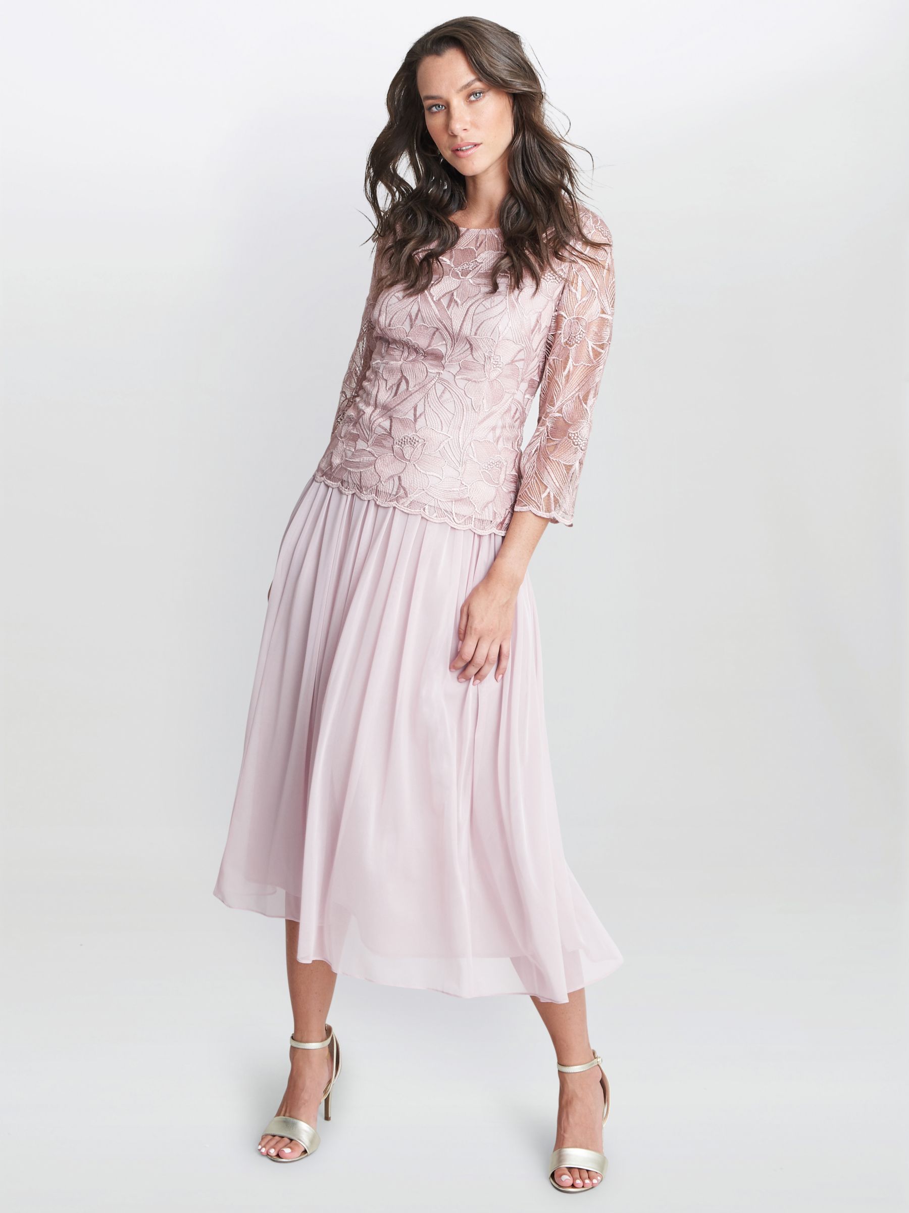 Buy Gina Bacconi Philippa Midi Floral Lace Dress, Rose Pink Online at johnlewis.com