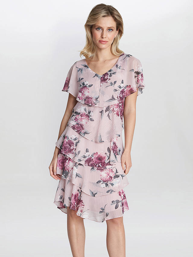 Gina Bacconi Ella Floral Print Tiered Dress, Blush