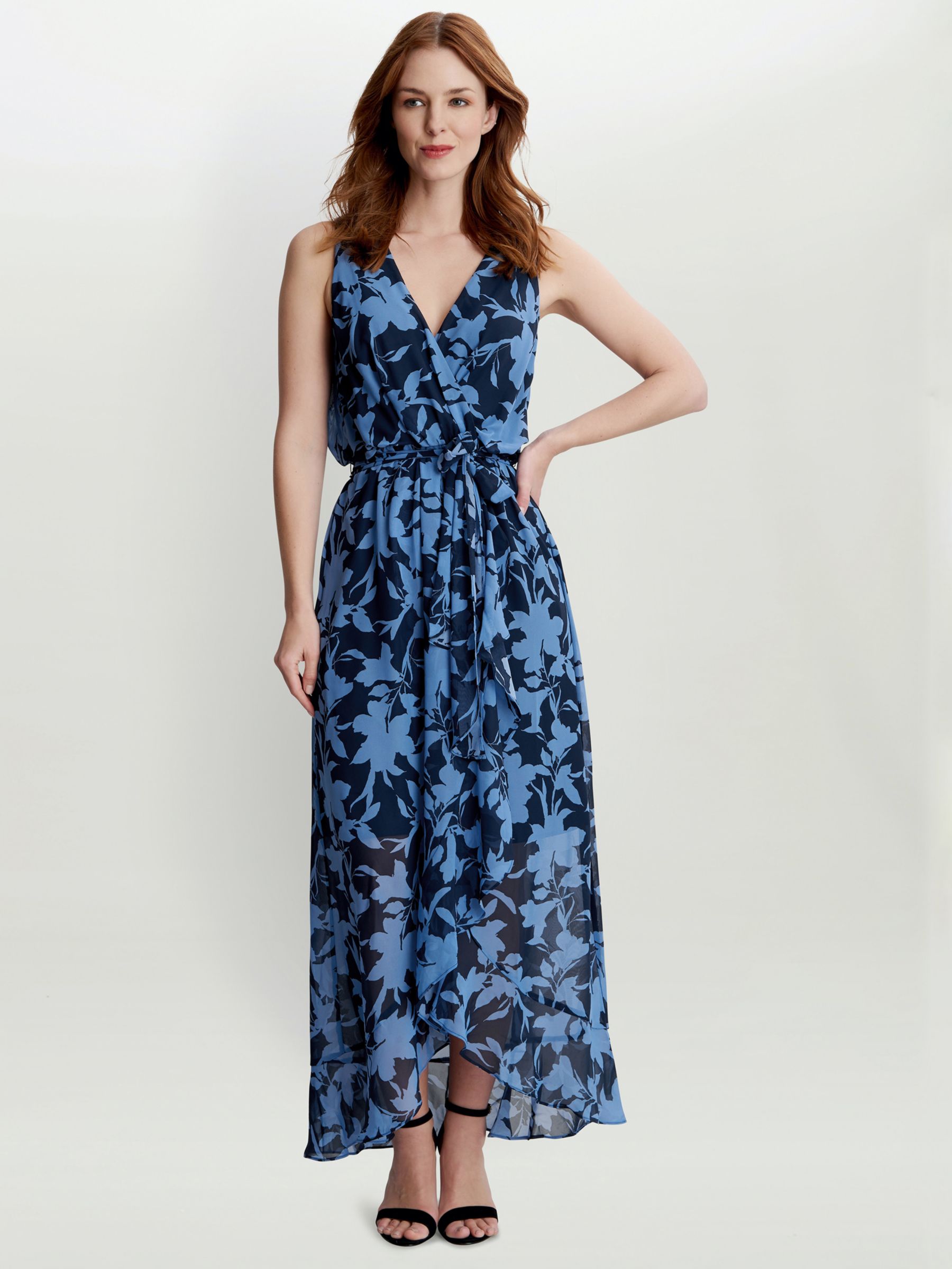 Gina Bacconi Alaura Long Printed Sleeveless Dress, Navy Multi, 16