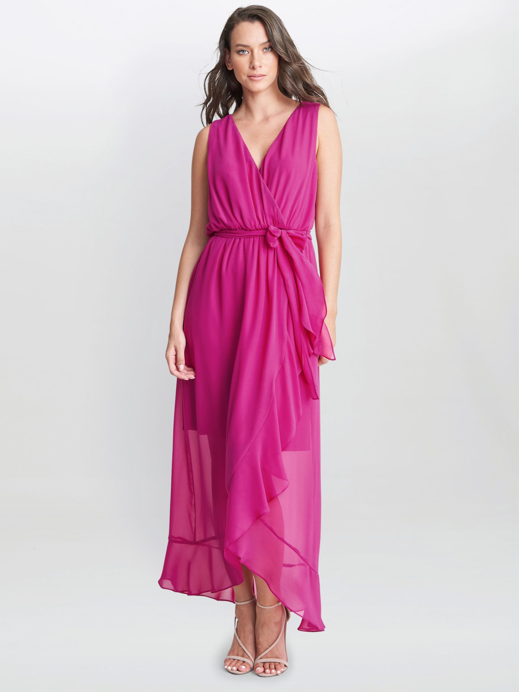Gina Bacconi Imogen Sleeveless Wrap Dress, Fuschia, 12