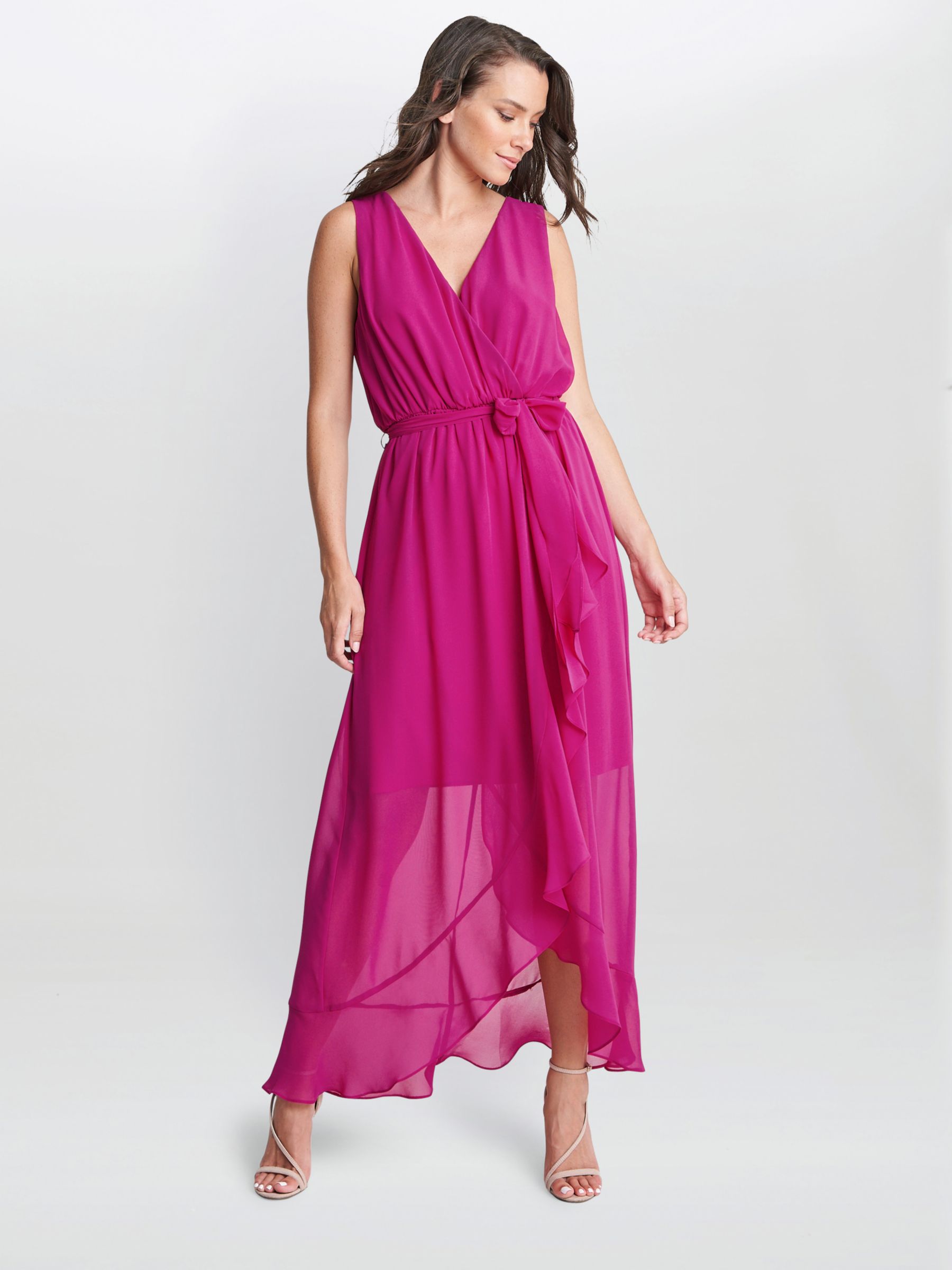 Gina Bacconi Imogen Sleeveless Wrap Dress, Fuscia at John Lewis & Partners
