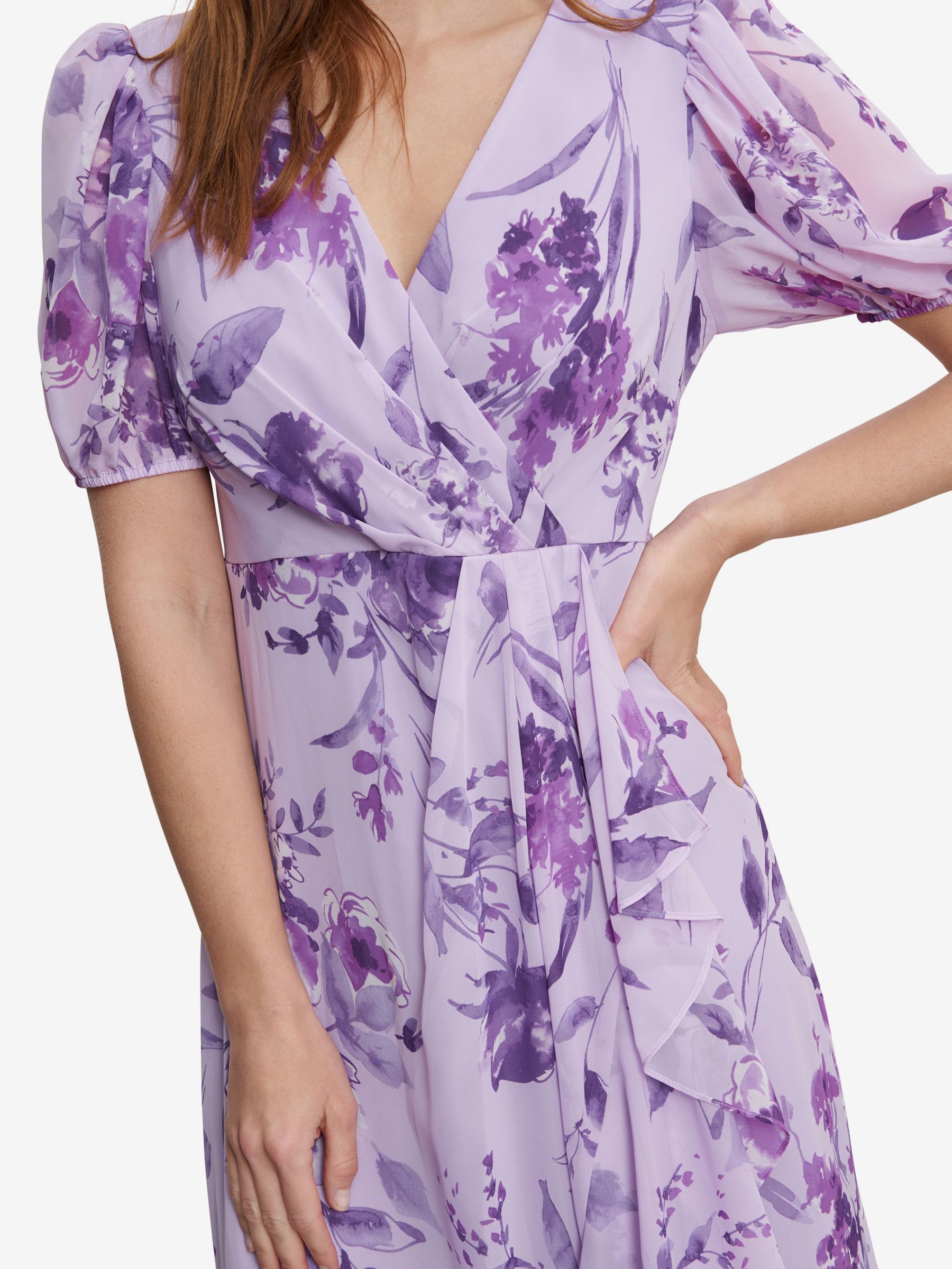 Gina Bacconi Elda Floral Print Maxi Dress, Lilac, 10