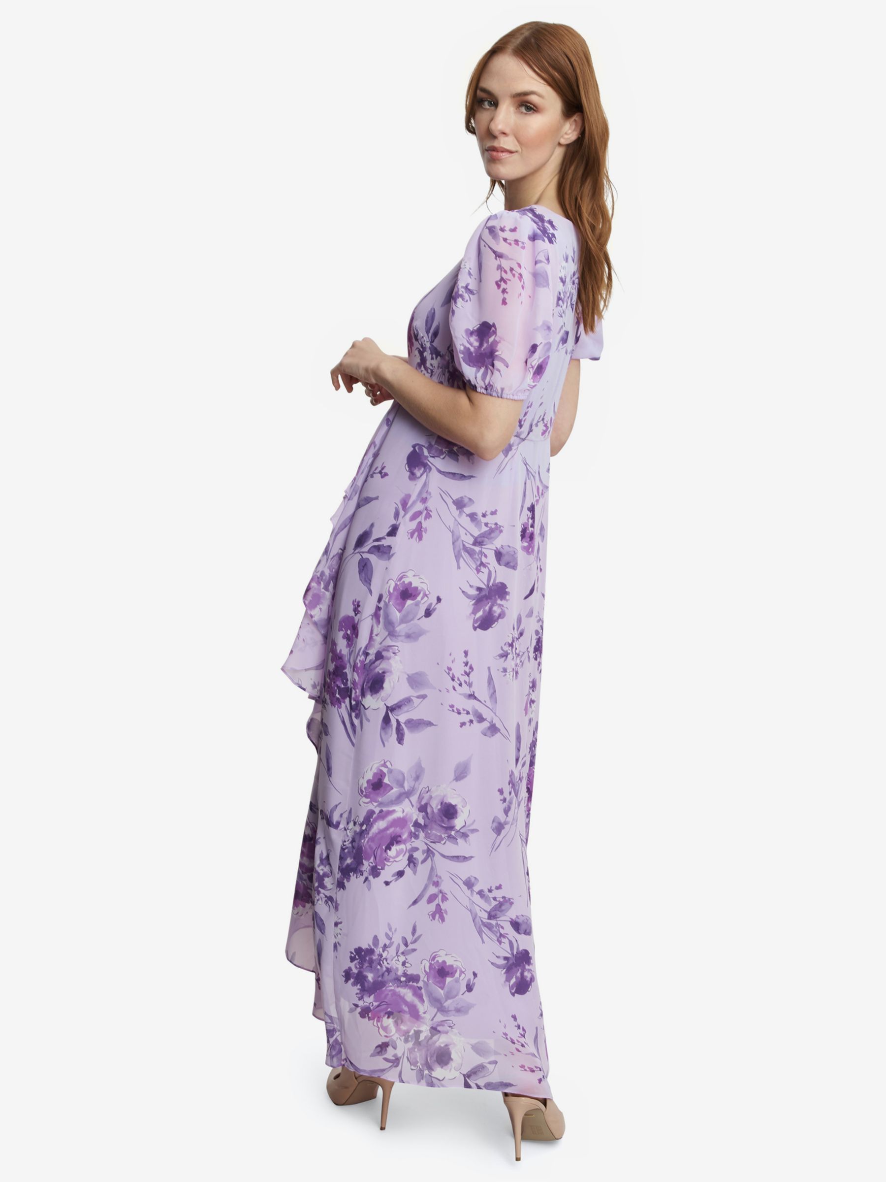 Gina Bacconi Elda Floral Print Maxi Dress, Lilac, 10