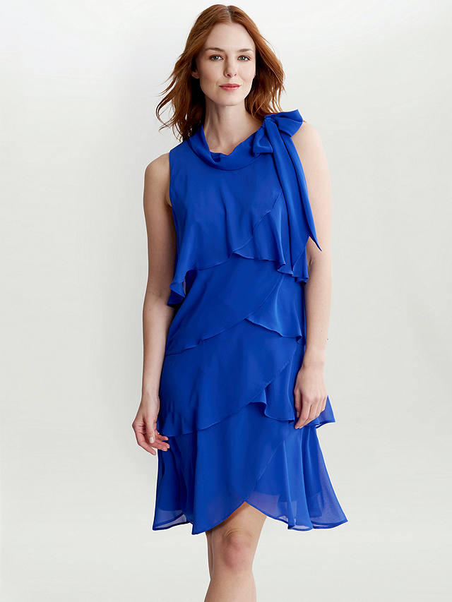 Gina Bacconi Samira Short Sleeve Tiered Dress, Cobalt