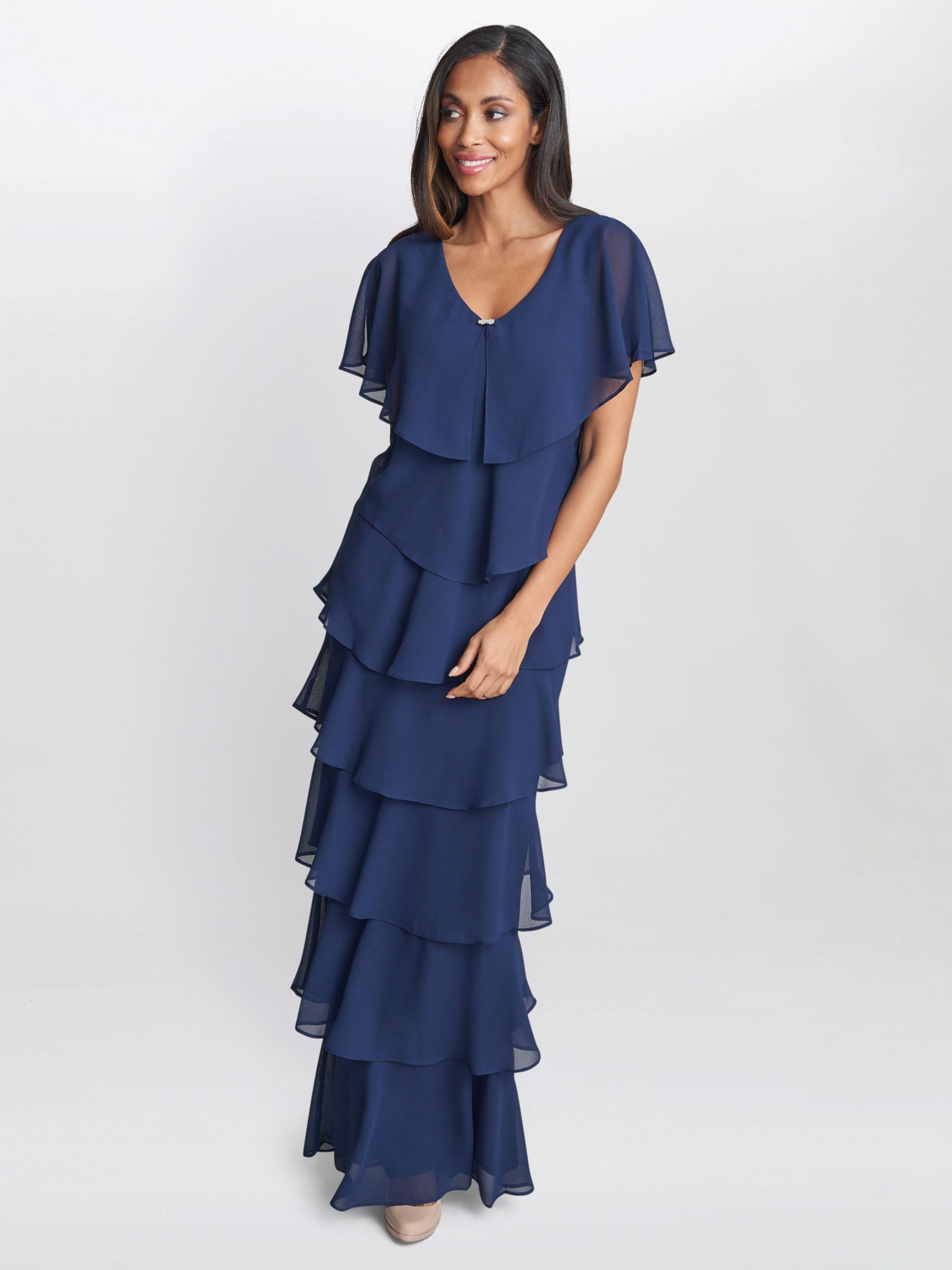 Gina Bacconi Catherine Tiered Dress, Navy at John Lewis & Partners
