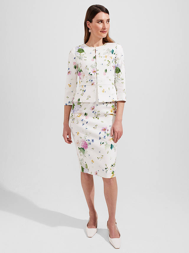 Hobbs Emmaline Tailored Floral Tweed Jacket, Ivory/Multi