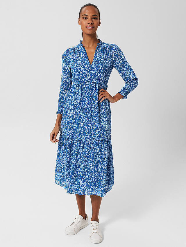 Hobbs Annalise Midi Dress, Blue/Multi at John Lewis & Partners