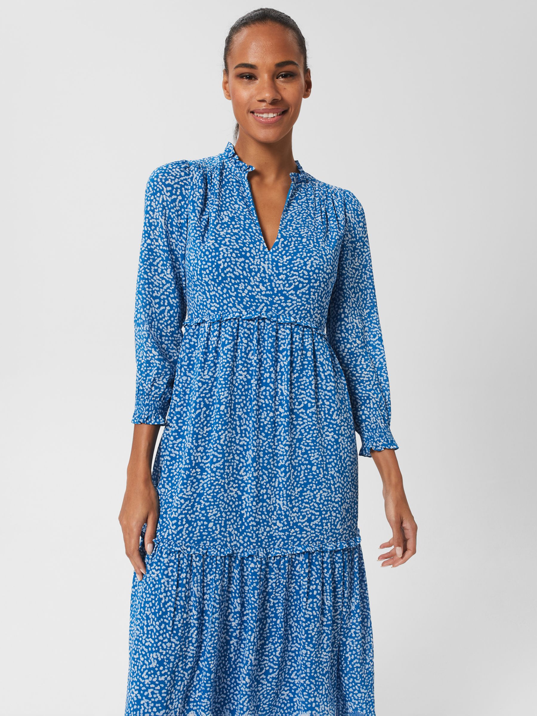 Hobbs Annalise Midi Dress, Blue/Multi at John Lewis & Partners