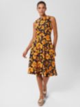 Hobbs Twitchill Floral Print Dress, Orange/Navy