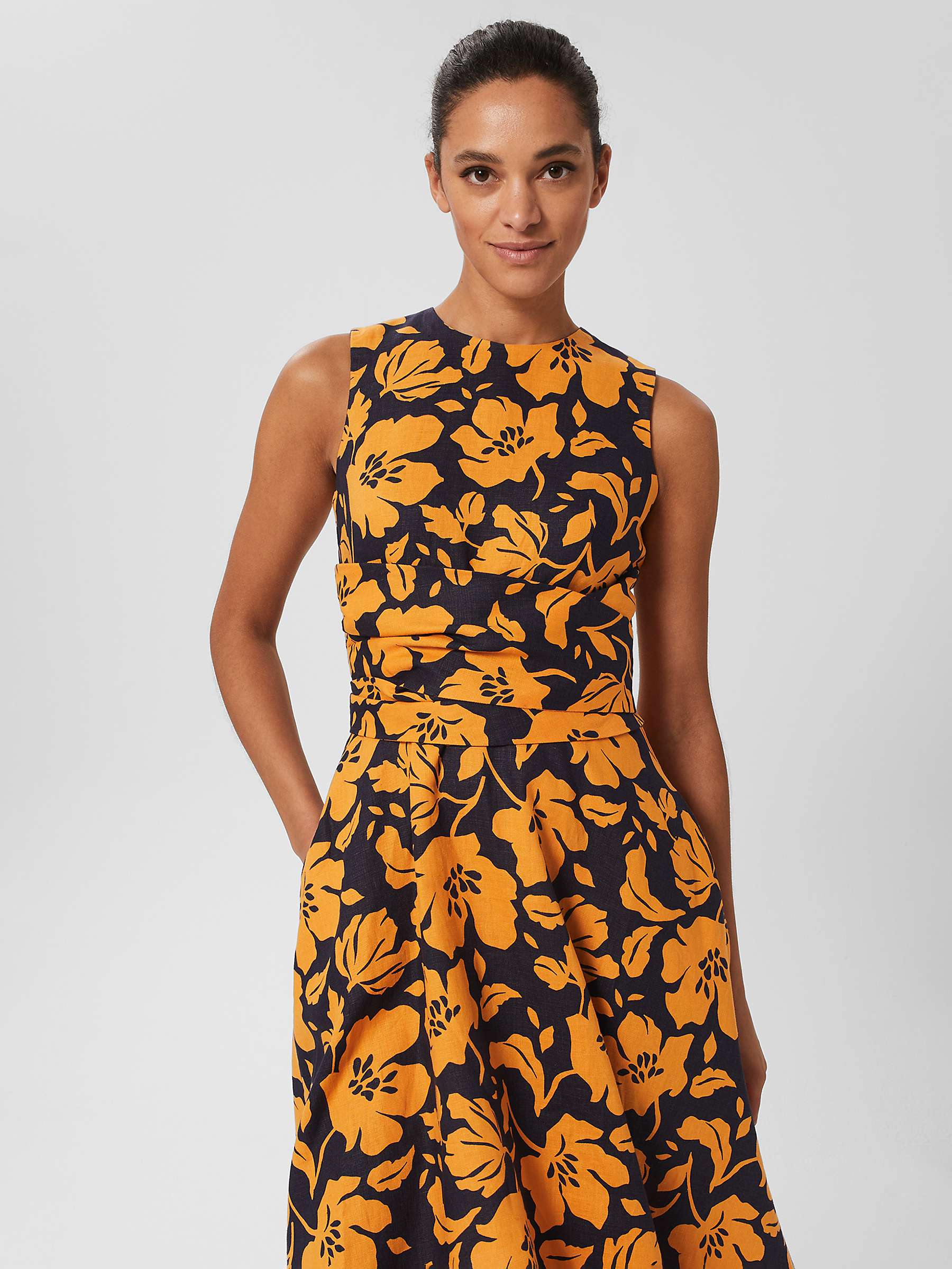 Buy Hobbs Twitchill Floral Print Dress, Orange/Navy Online at johnlewis.com