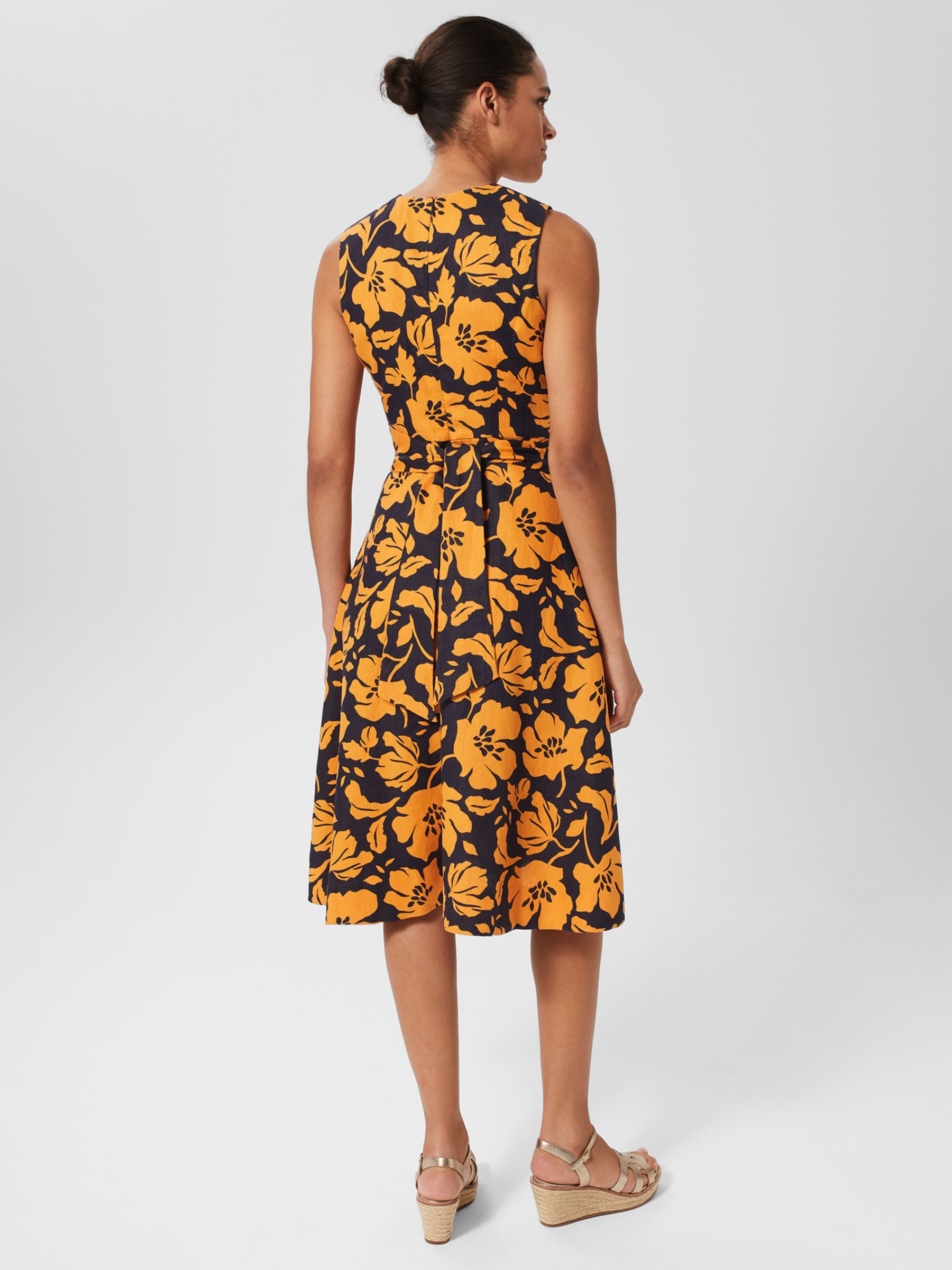 Hobbs Twitchill Floral Print Dress, Orange/Navy at John Lewis & Partners