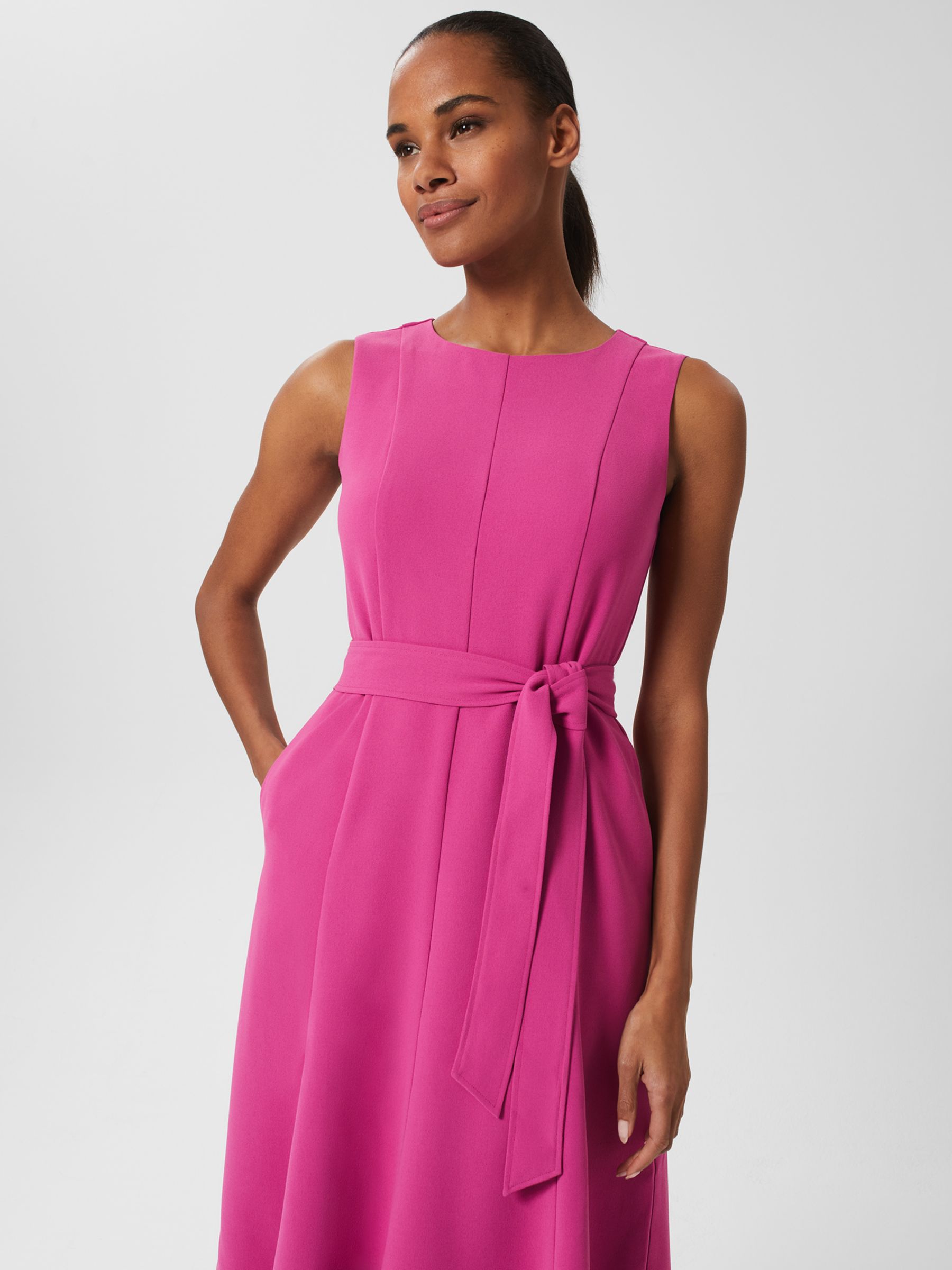 Hobbs Rory Belted Dress, Fuchsia at John Lewis & Partners