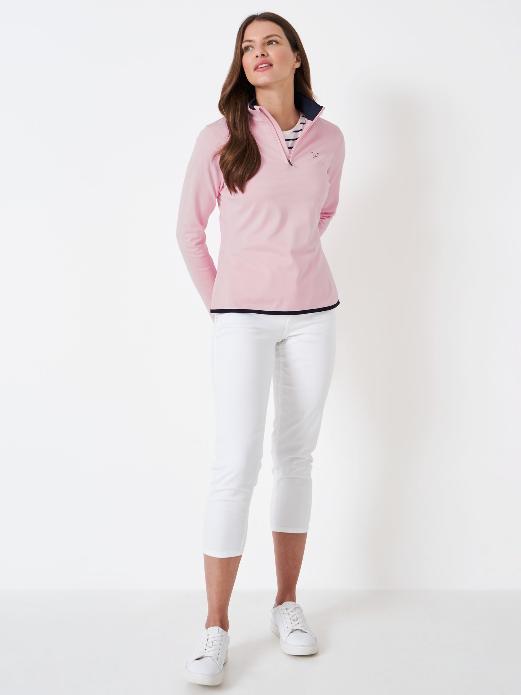 Crew Clothing Core Half Zip Golf Jumper, Light Pink at John Lewis ...