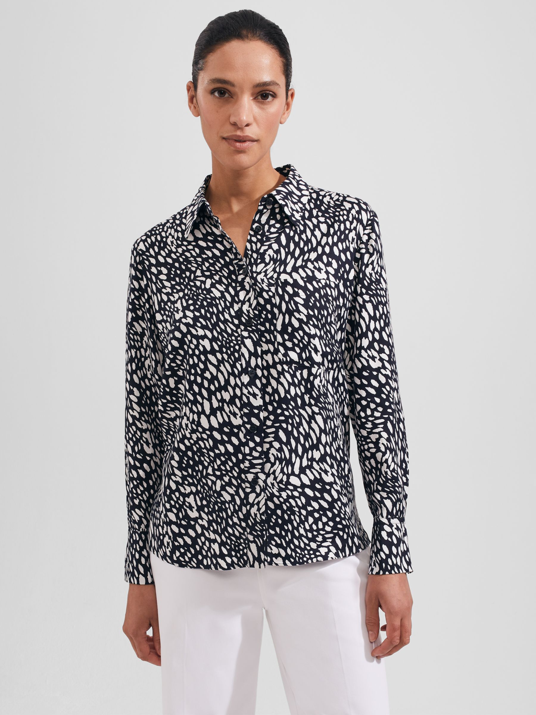 Hobbs Katia Shirt, Navy/Ivory at John Lewis & Partners
