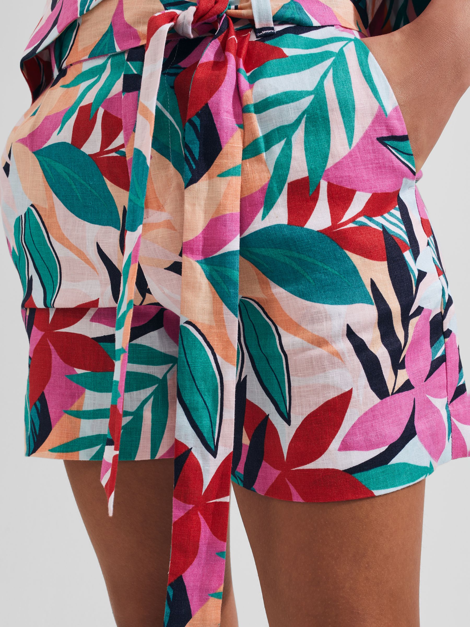 Hobbs Christie Floral Print Linen Shorts, Multi, 10