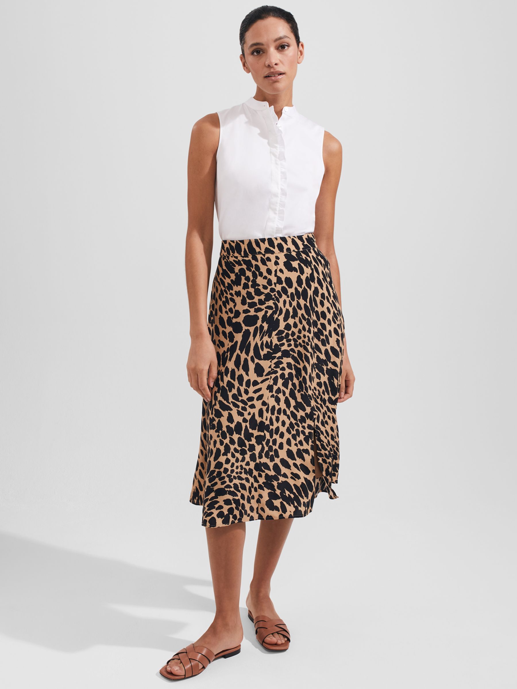 Hobbs Daphne Animal Print Skirt, Camel/Black, 6