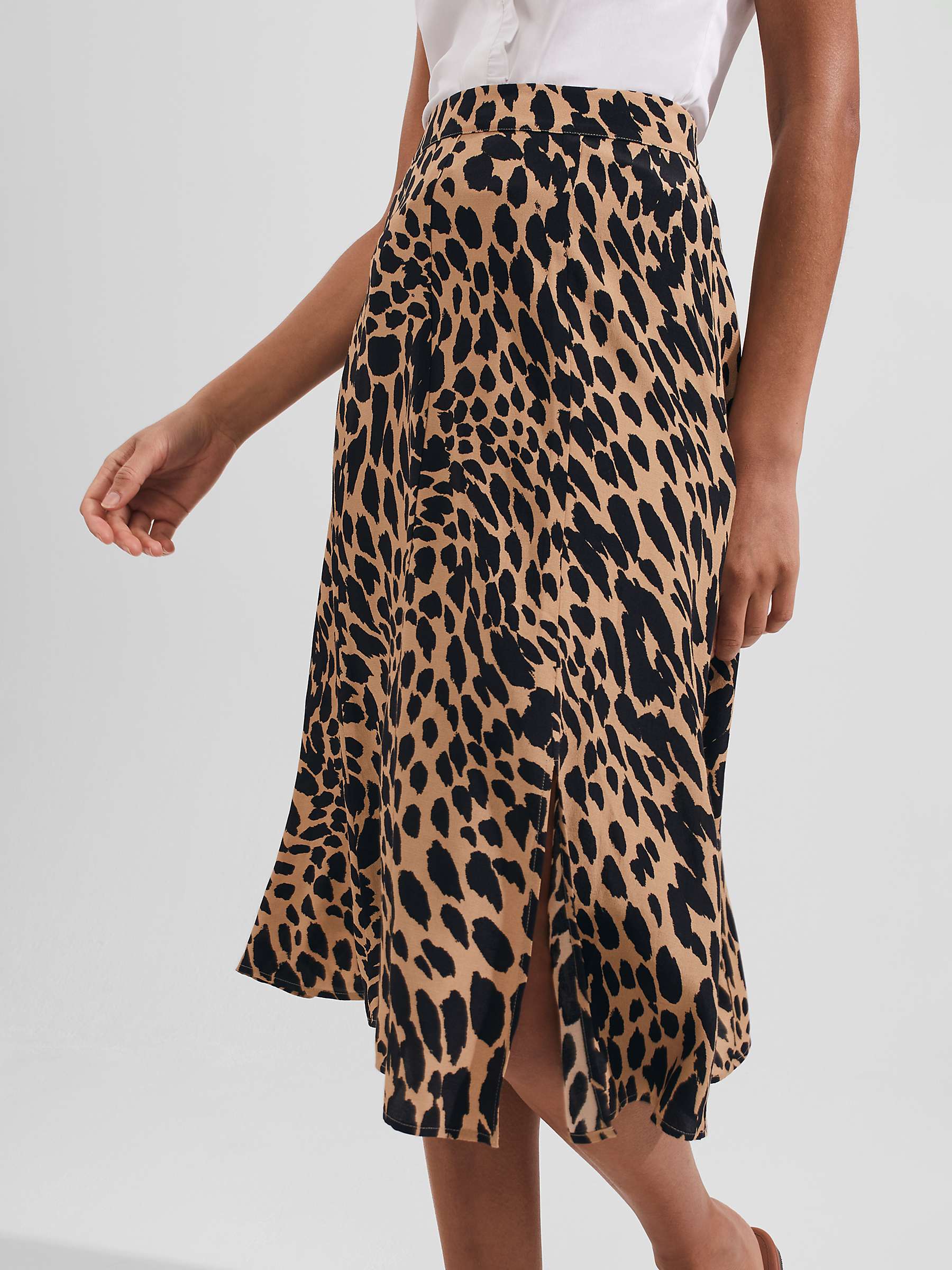 Hobbs Daphne Animal Print Skirt, Camel/Black at John Lewis & Partners