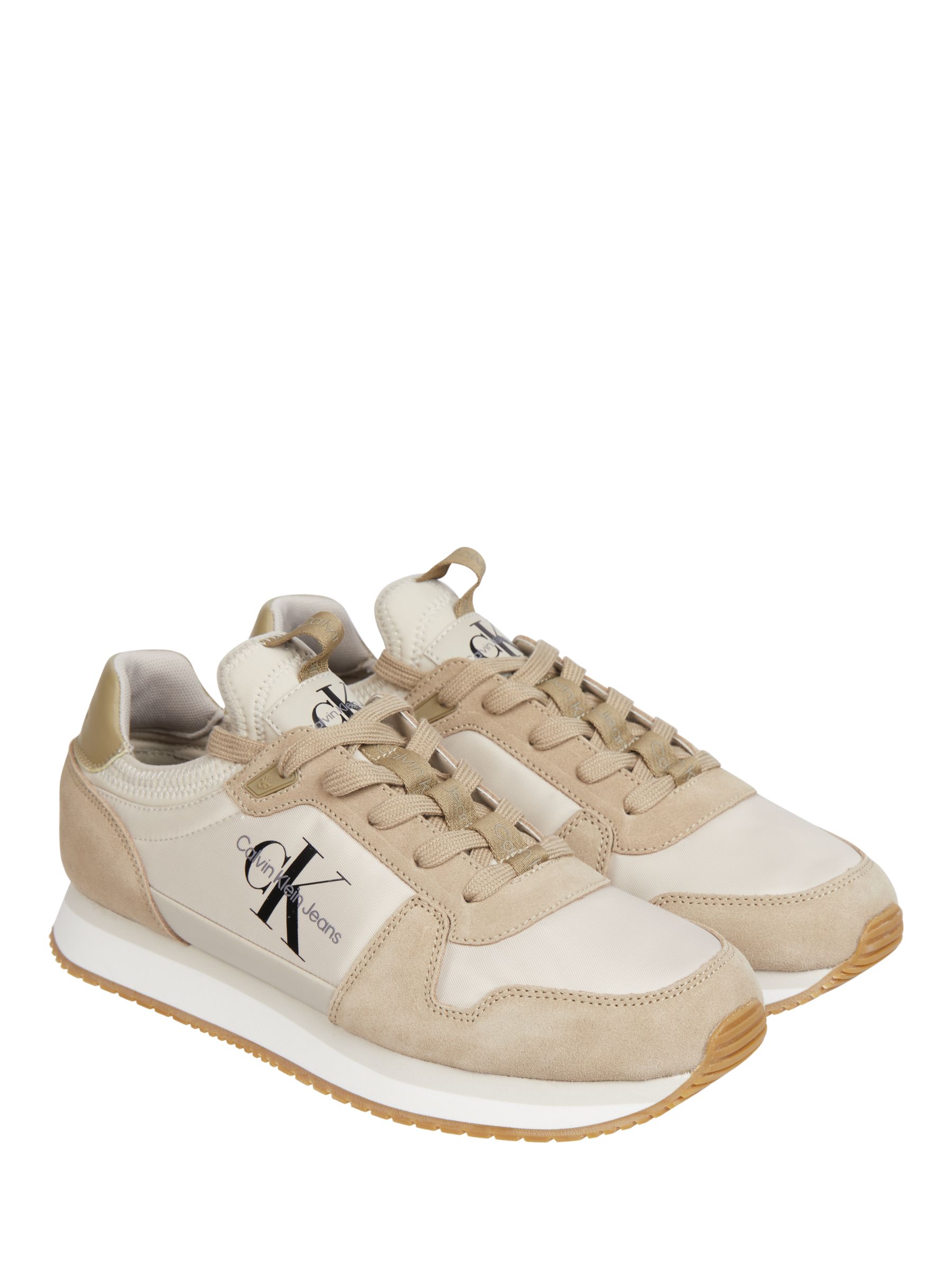 Calvin Klein Suede Lace Up Runner Trainers, Eggshell/Travertine, 6