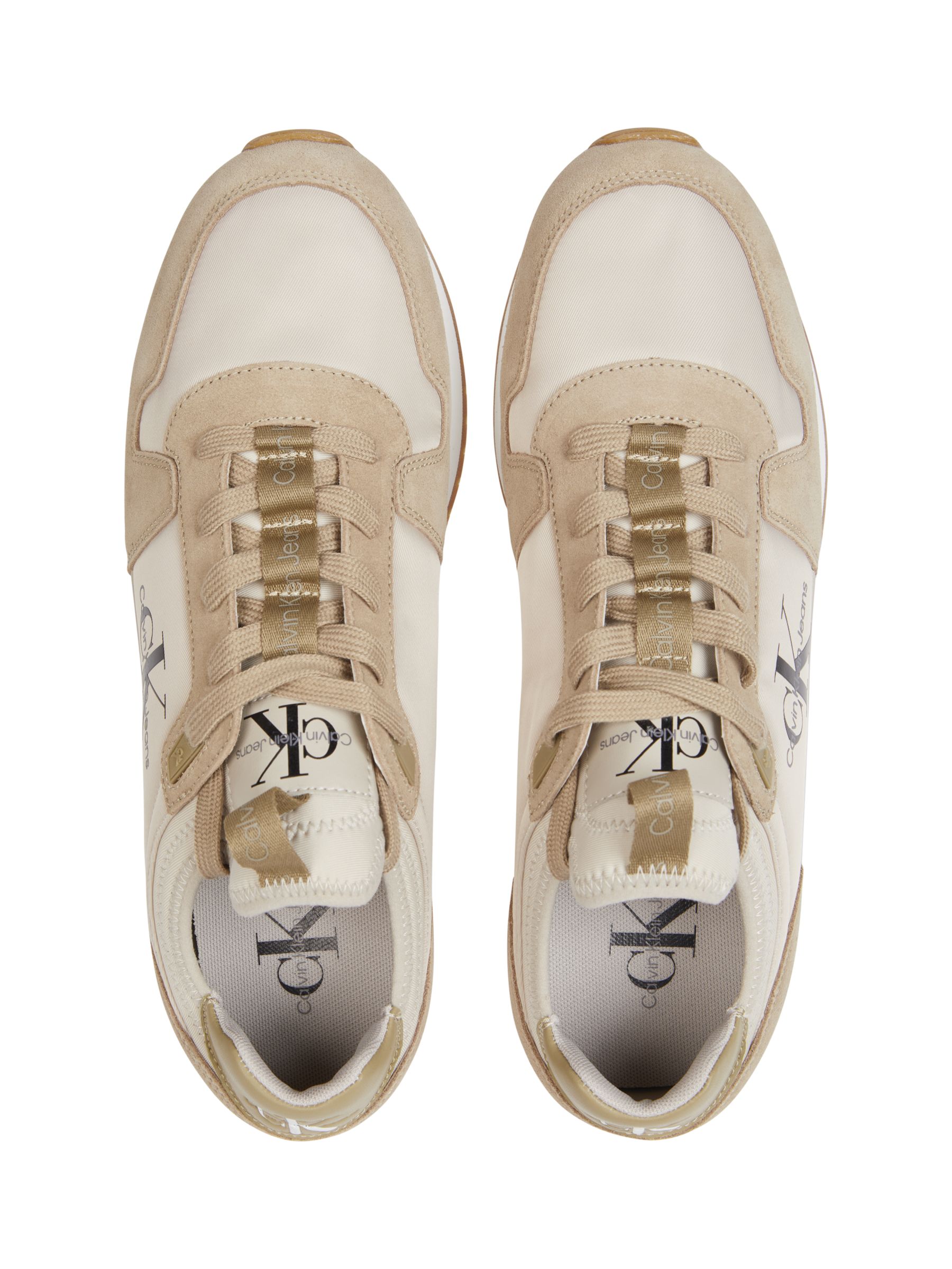 Calvin Klein Suede Lace Up Runner Trainers, Eggshell/Travertine, 6