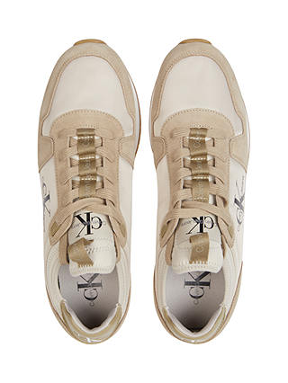 Calvin Klein Suede Lace Up Runner Trainers, Eggshell/Travertine