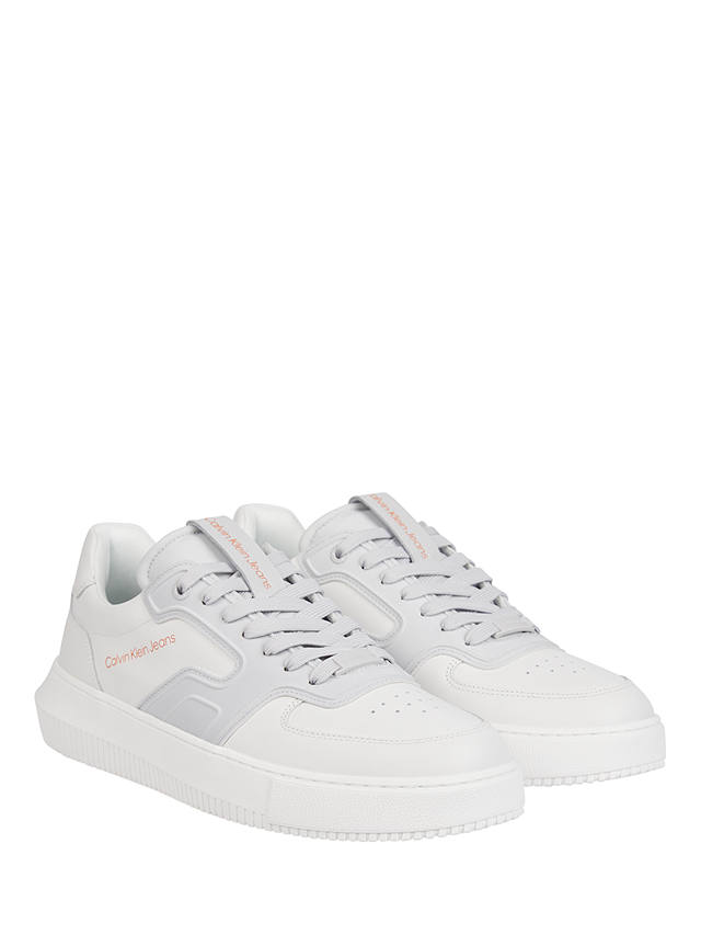 Calvin Klein Leather Lace Up Chunky Cupsole Trainers, White/Oyster