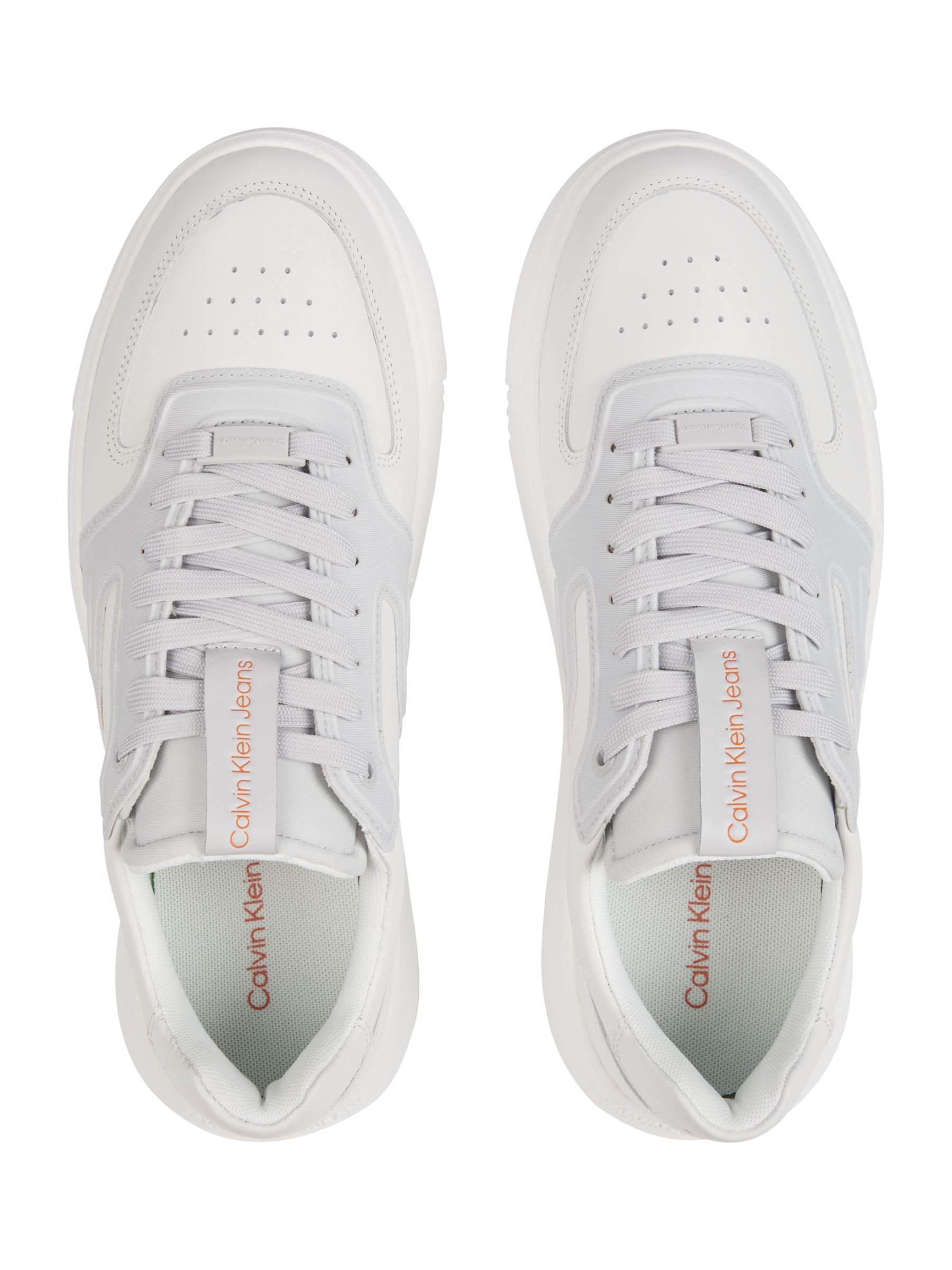 Buy Calvin Klein Leather Lace Up Chunky Cupsole Trainers, White/Oyster Online at johnlewis.com