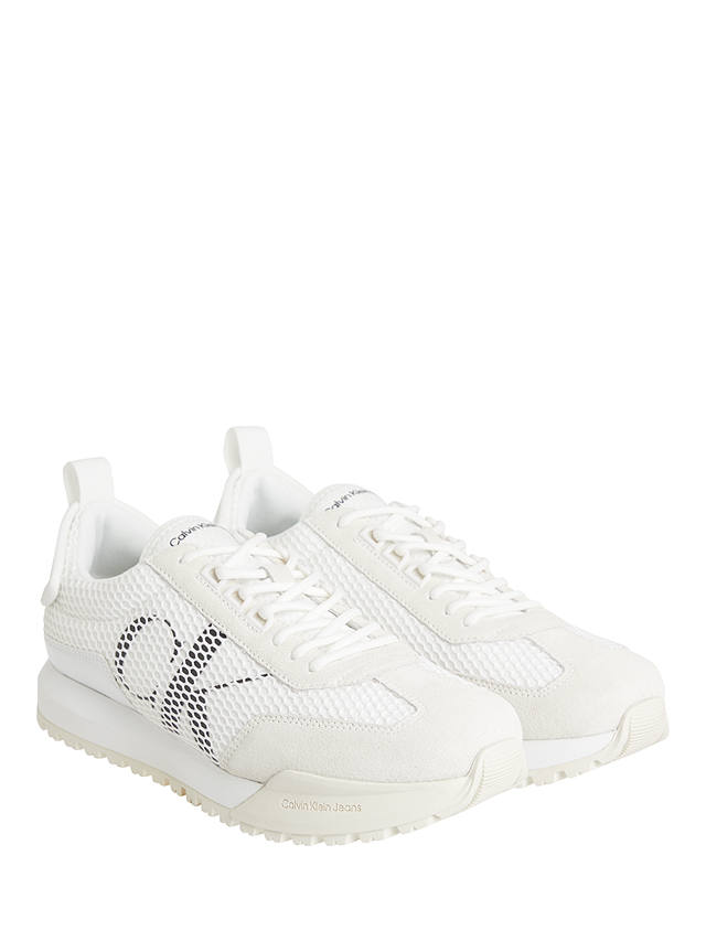 Calvin Klein Recycled Lace Up Runner Trainers, White/Creamy White