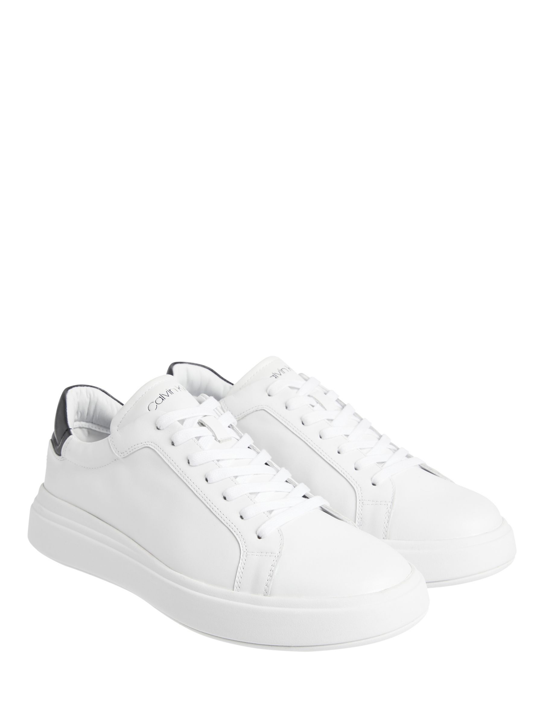 Calvin Klein Leather Low Top Lace Up Trainers, White/Black, 9
