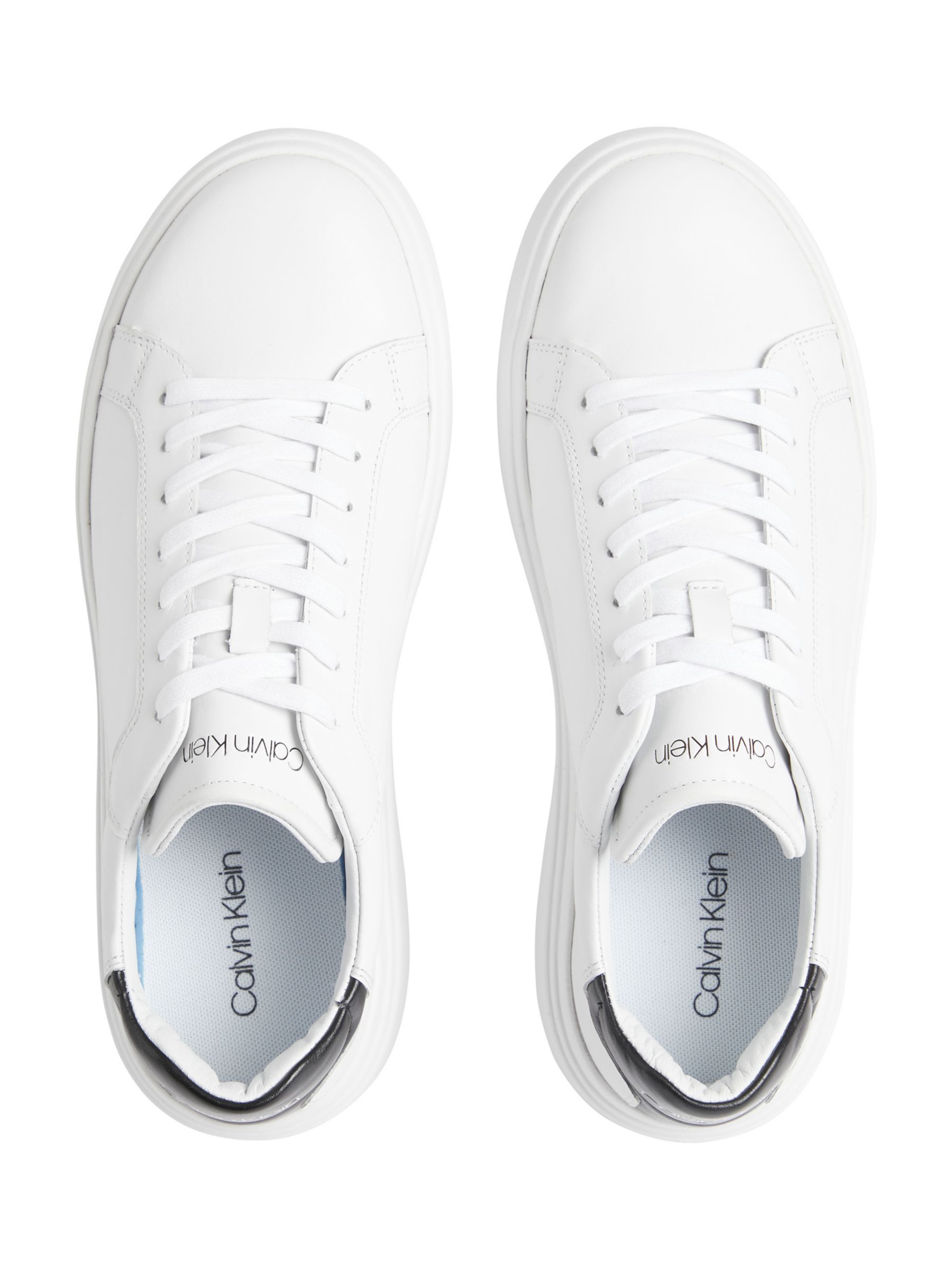 Calvin Klein Leather Low Top Lace Up Trainers, White/Black, 9