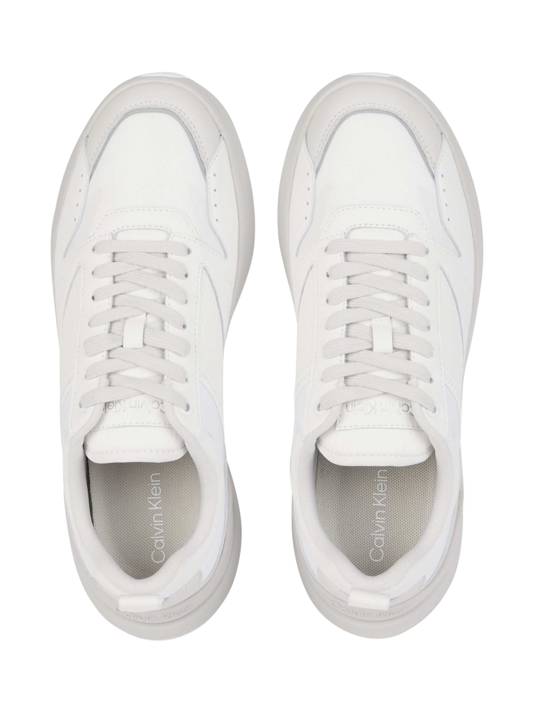 Calvin Klein Leather Low Top Chunky Heel Trainers, White/Light Grey, 9