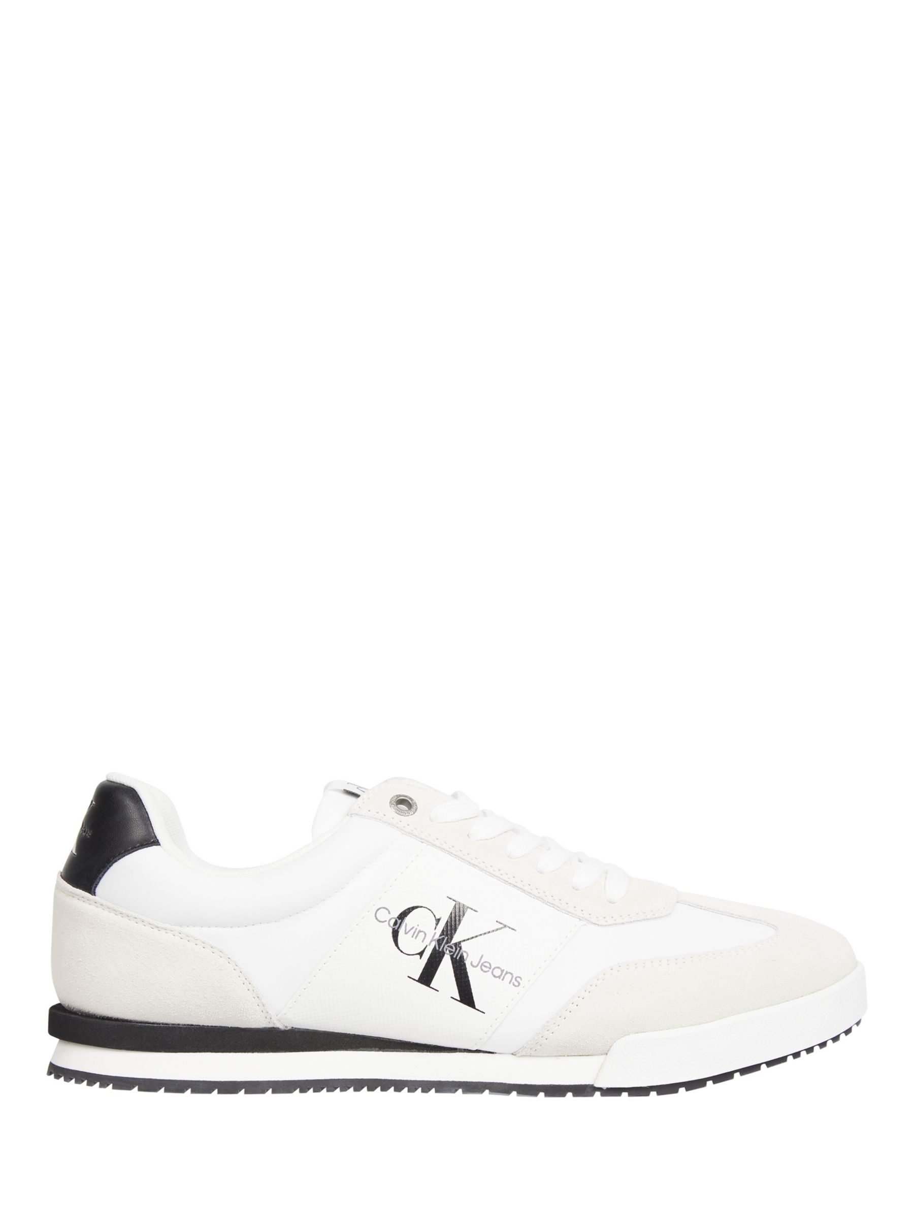 Calvin Klein Jeans Mono Leather Lace-Up Trainers, White/Black, 8